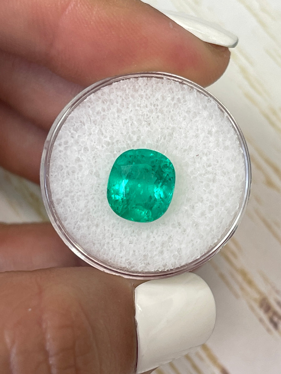 Emerald Gemstone - 3.98 Carat Cushion Cut - Medium Green Color