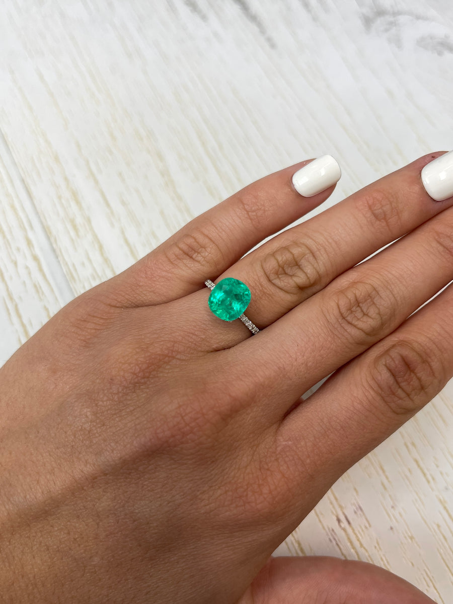 Medium Green 3.98 Carat Colombian Emerald - Cushion Shape