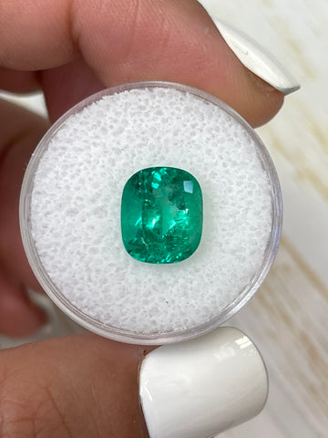 Cushion-Cut Colombian Emerald - 4.01 Carat Natural Intense Green Loose Gem