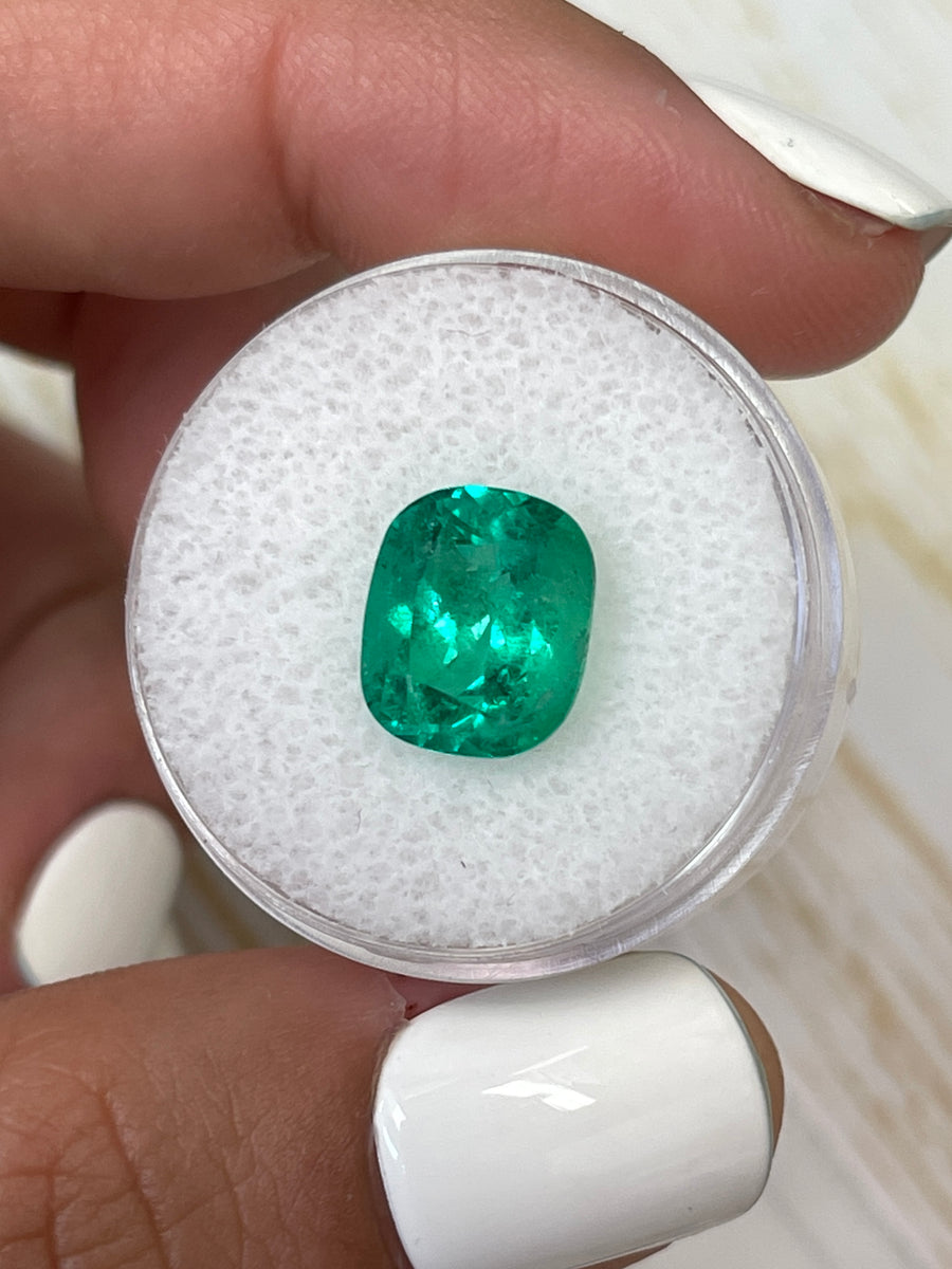 4.01 Carat Loose Colombian Emerald - Cushion Cut with Intense Green Hue