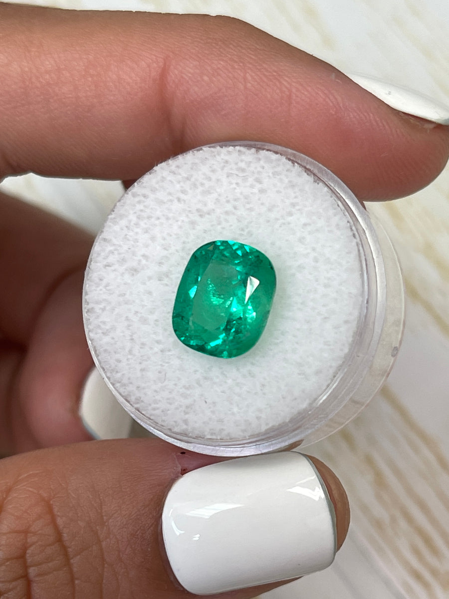 Captivating 4.01 Carat Colombian Emerald - Cushion Cut, Intense Green