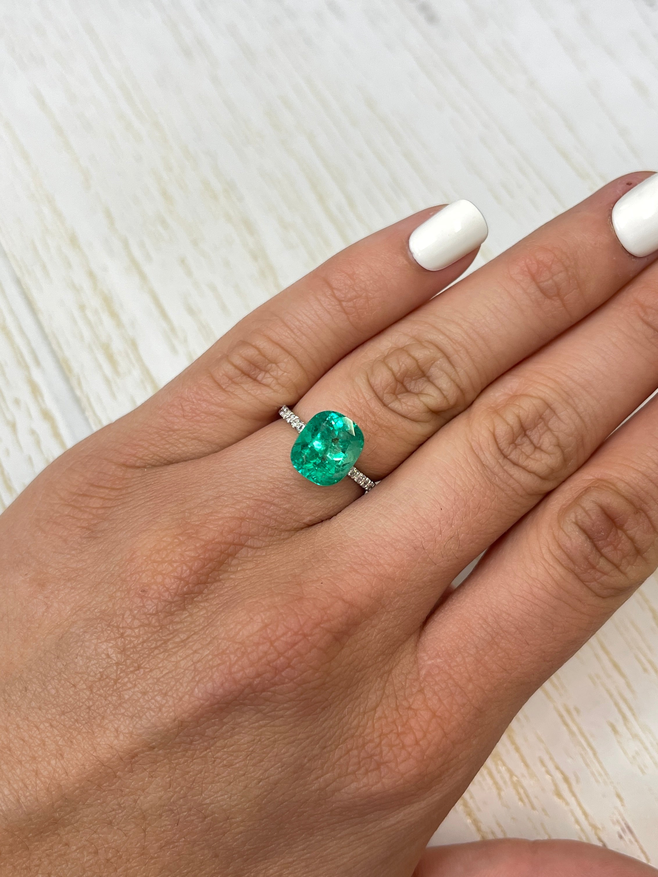 4.01 Carat  11x9 Intense Green Natural Loose Colombian Emerald- Cushion Cut - JR Colombian Emeralds