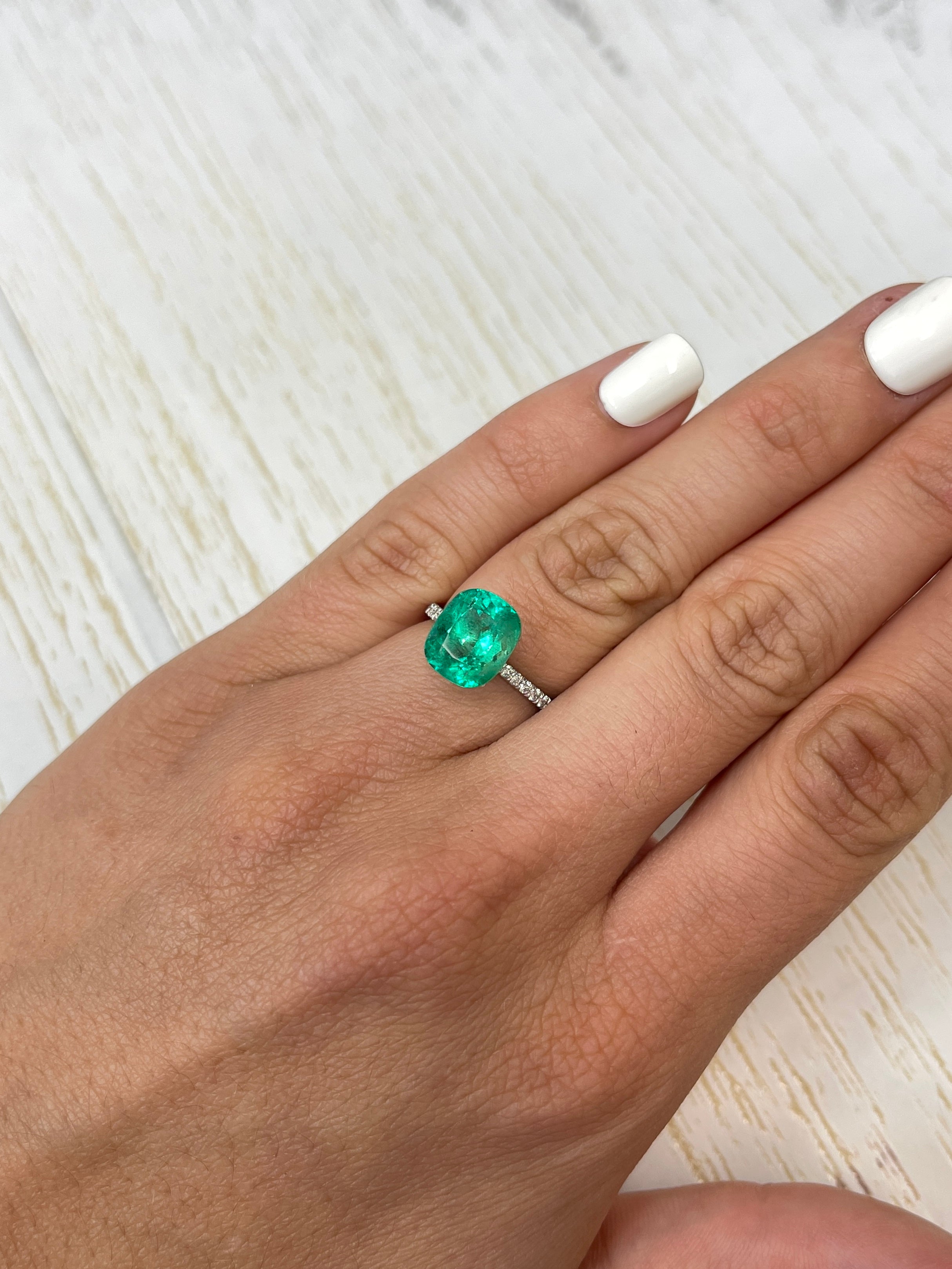 4.01 Carat  11x9 Intense Green Natural Loose Colombian Emerald- Cushion Cut - JR Colombian Emeralds