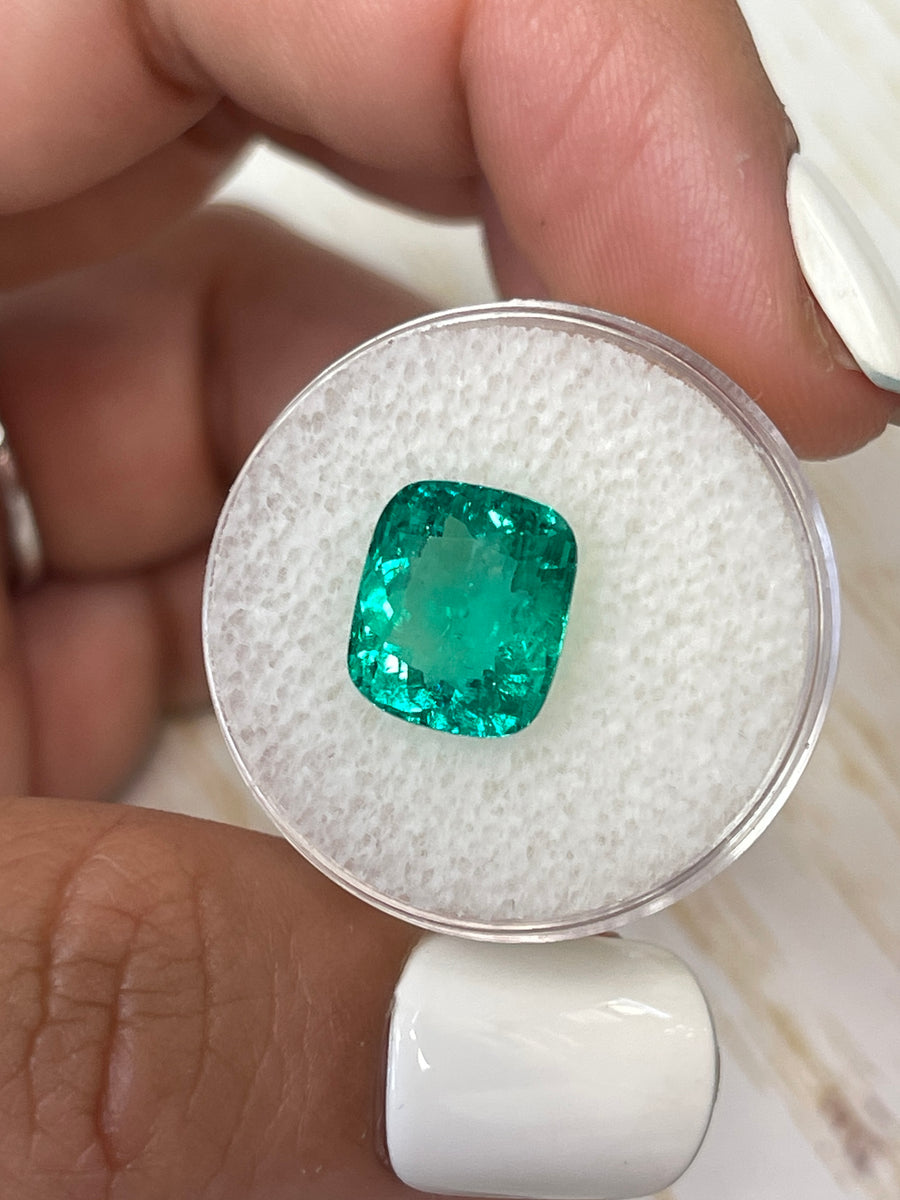 High-Quality 4.46 Carat Cushion-Cut Bluish Green Colombian Emerald