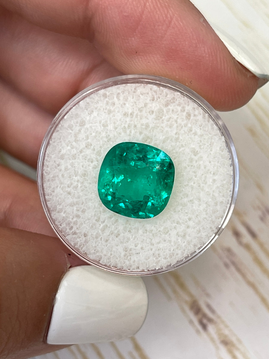 High-Quality 4.75 Carat Bluish Green Colombian Emerald - Cushion Shape
