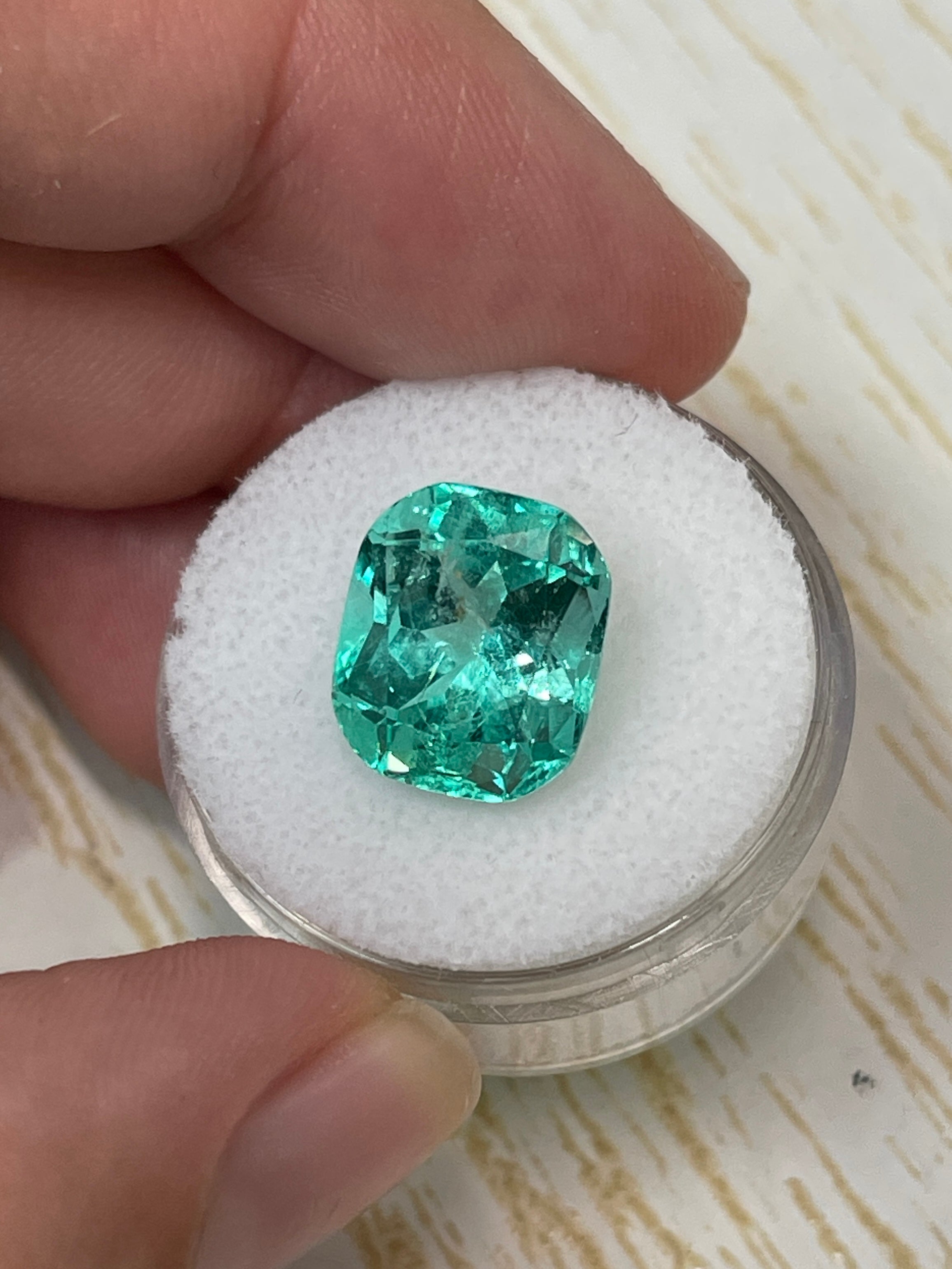 7.13 Carat Loose Colombian Emerald - Cushion Shape - Exquisite Bluish Green Shade