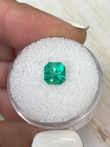1.57 Carat 6.5x6.5 Bluish Green Asscher Cut Natural Unset Colombian Emerald