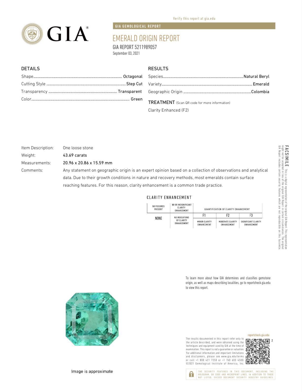 Rare Size Colombian Emerald: GIA Certified 43.69 Carat Asscher Cut Gem