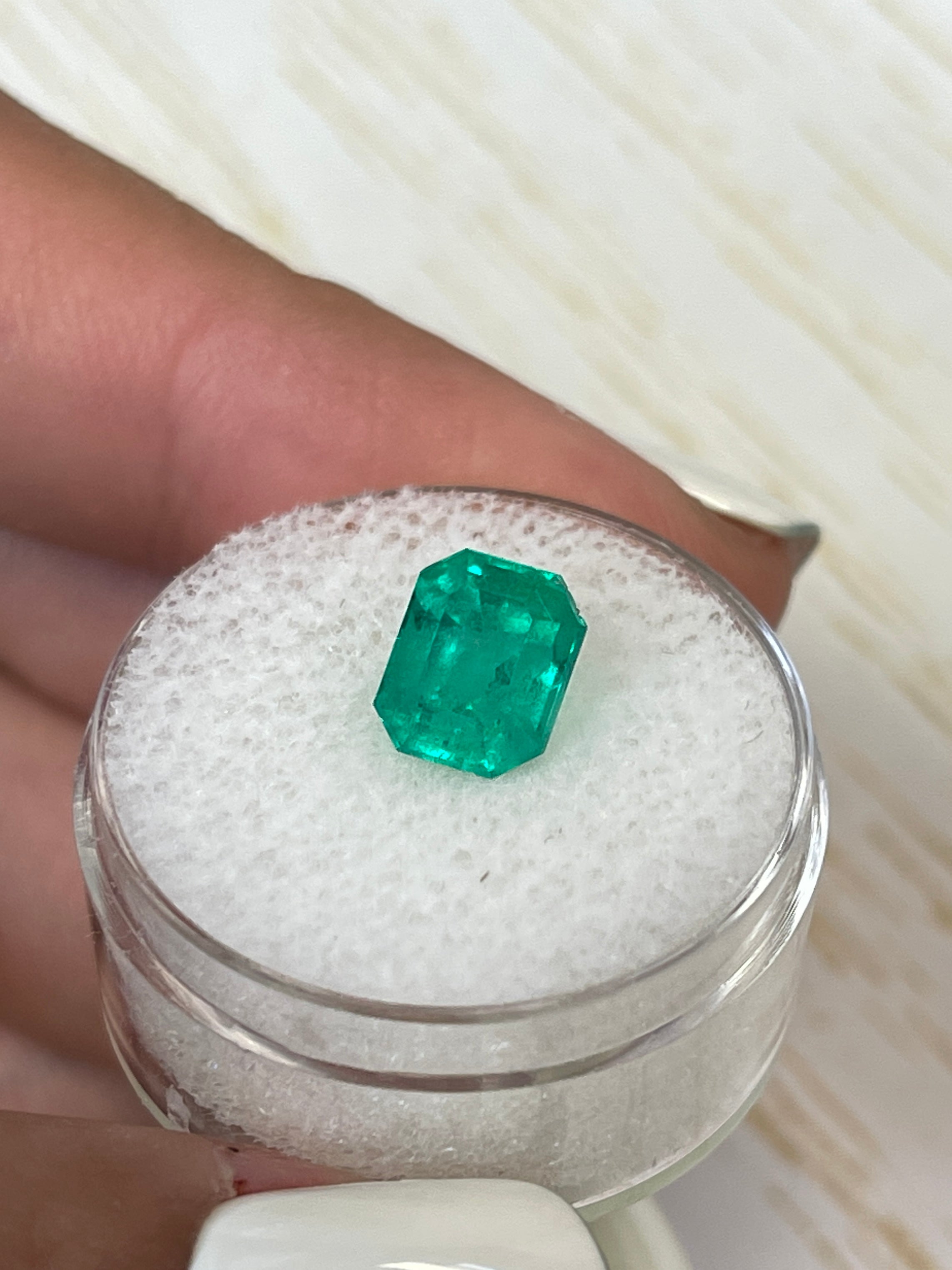 9x7mm Fine Bluish Green Loose Colombian Emerald - 2.73 Carat, Emerald Cut