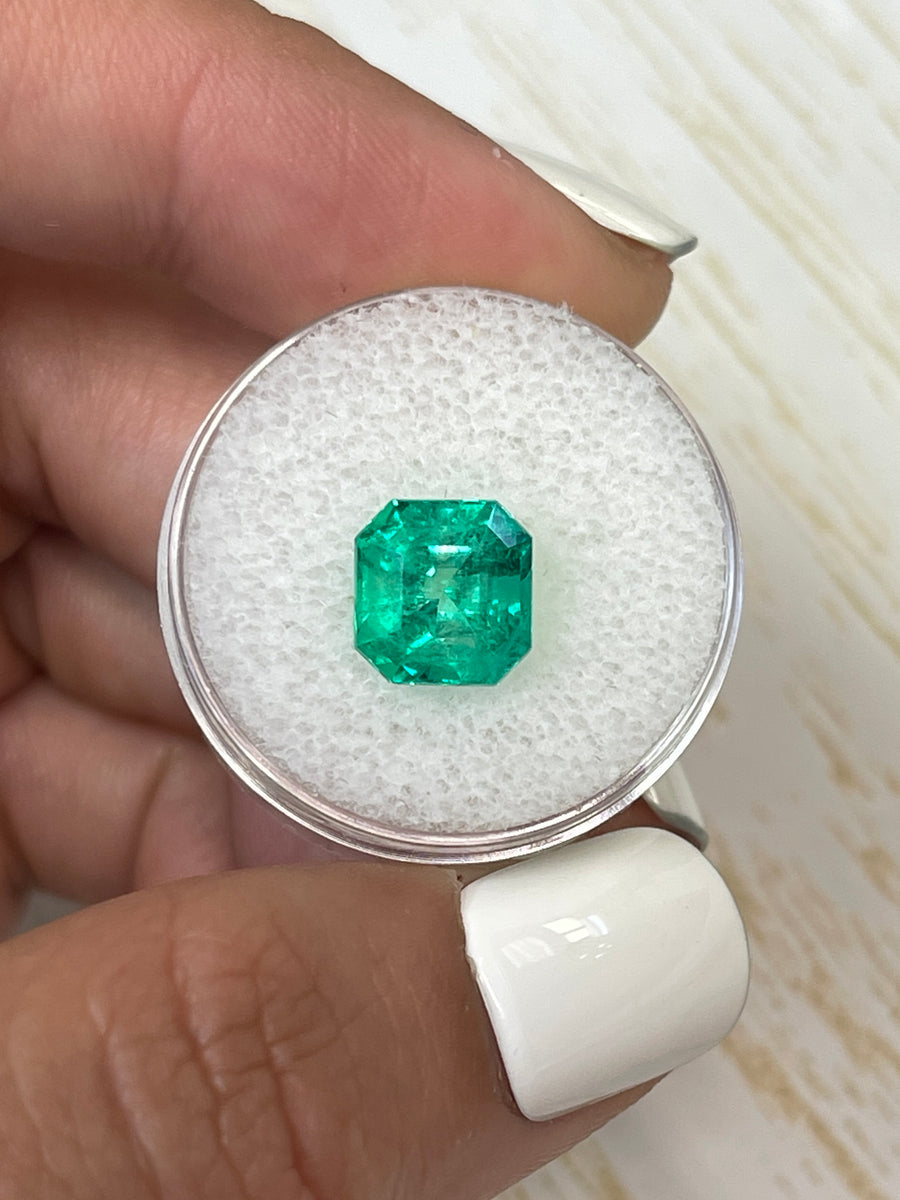 3.64 Carat Asscher Cut Colombian Emerald with Vivid Yellowish Hue