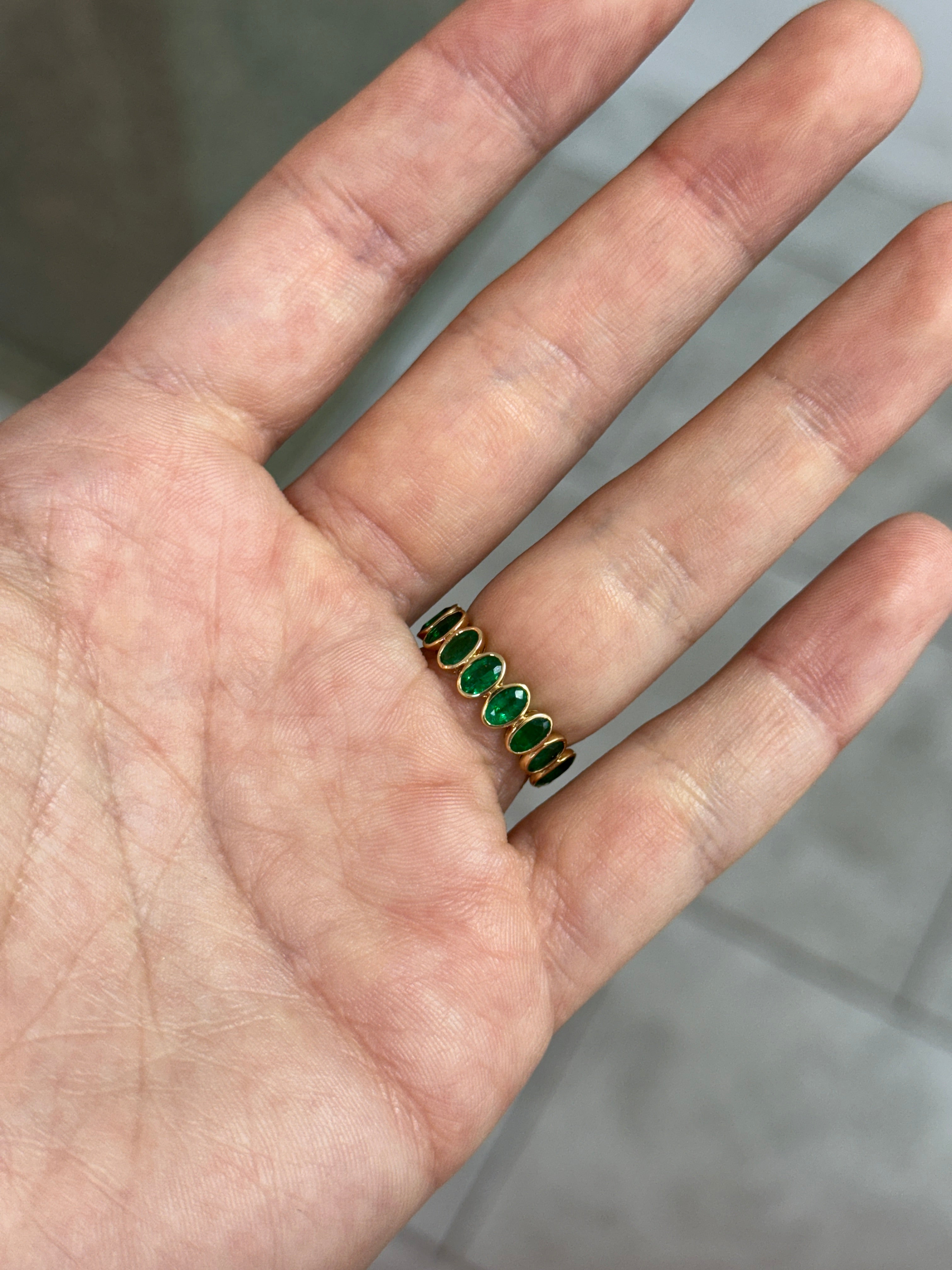 3.65tcw Undecided Half Oval Emerald & Half Emerald Cut Diamond Eternity Band 18K- 6.5