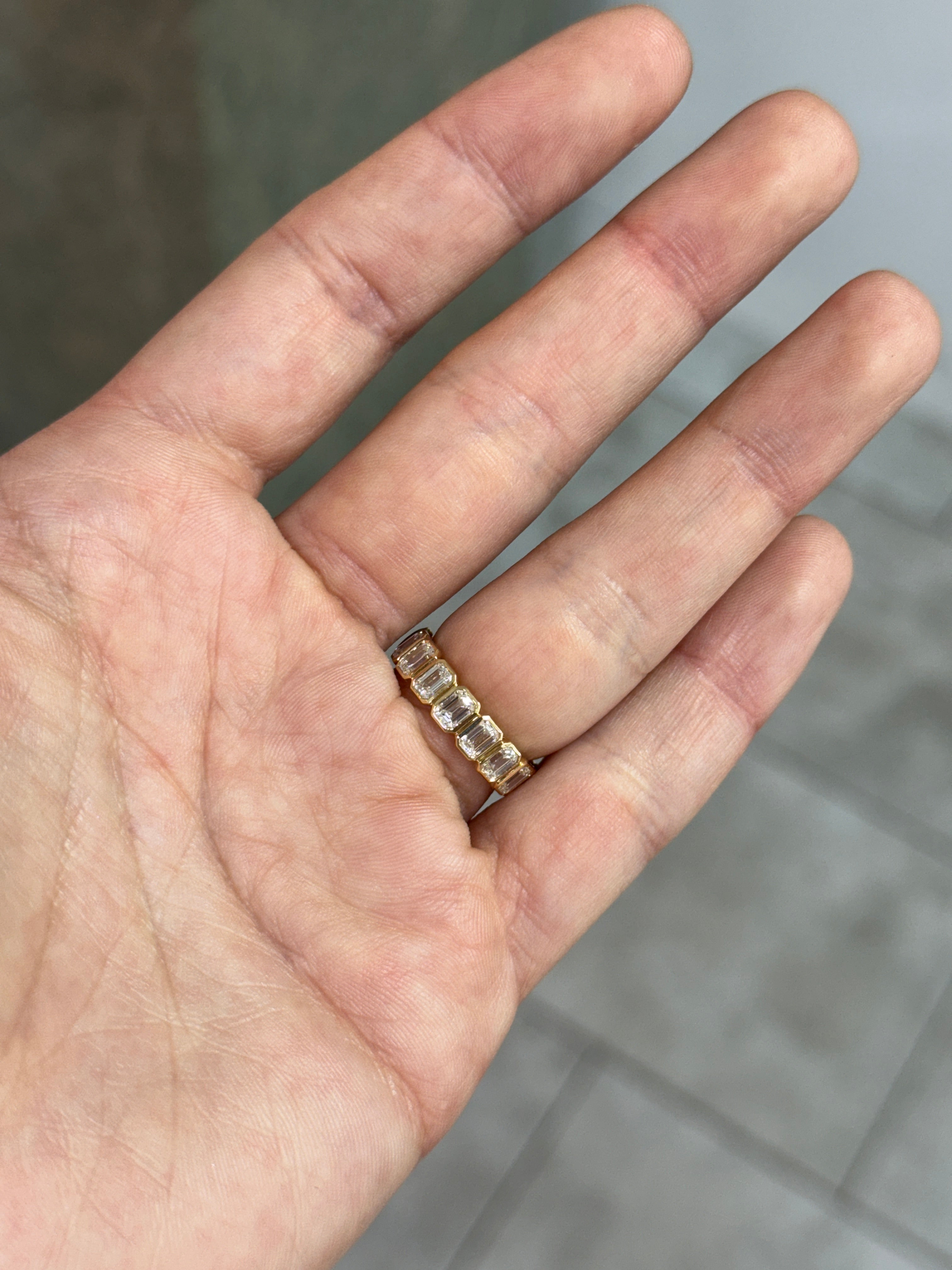 3.65tcw Undecided Half Oval Emerald & Half Emerald Cut Diamond Eternity Band 18K- 6.5