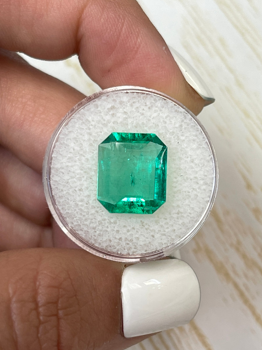 Large 5.15 Carat Colombian Emerald in a 13x11 Spready Green Emerald Cut