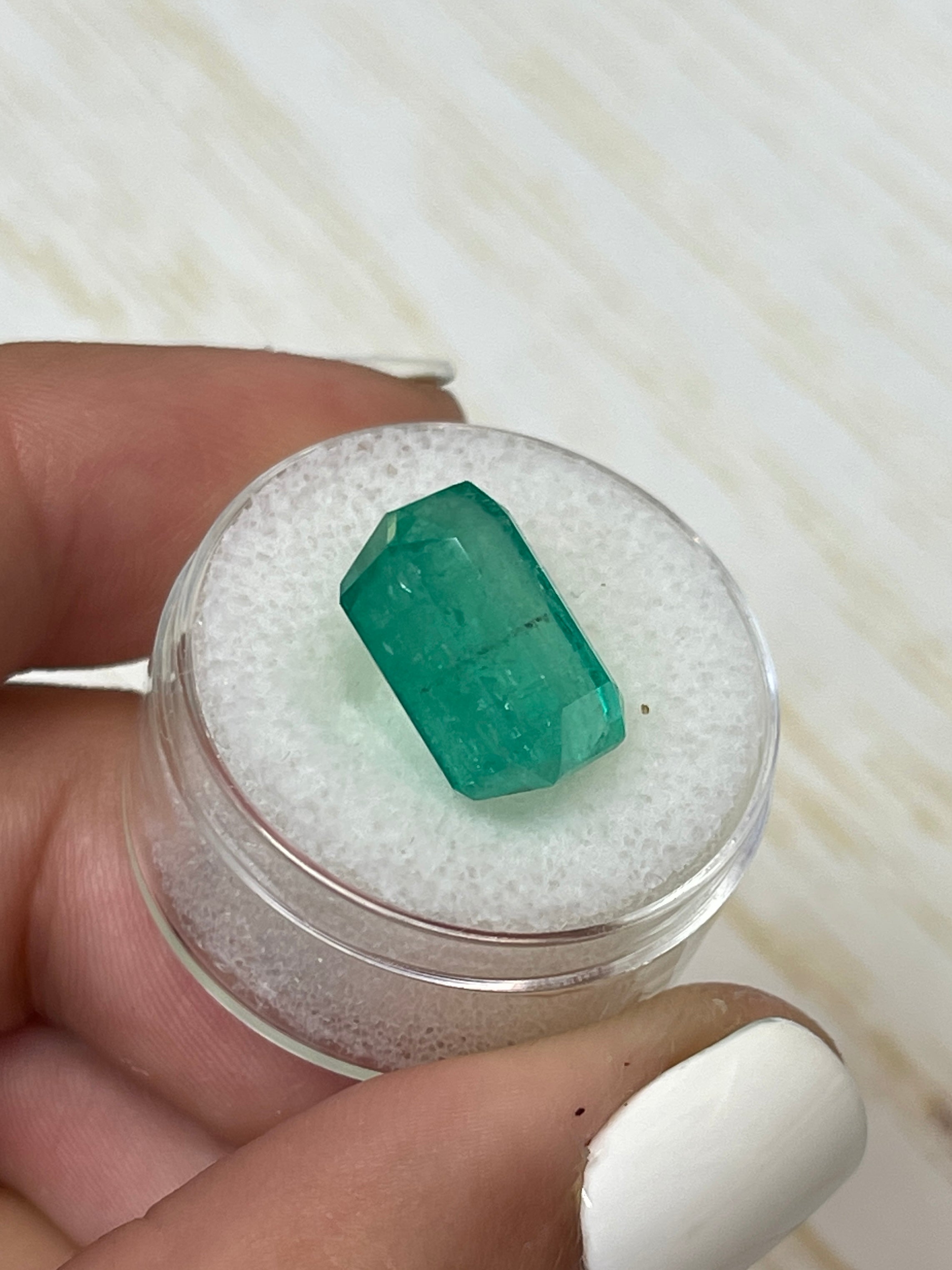 Vibrant 10.03 Carat 14x10 Colombian Emerald in Earthy Brick Green Hue, Emerald Cut