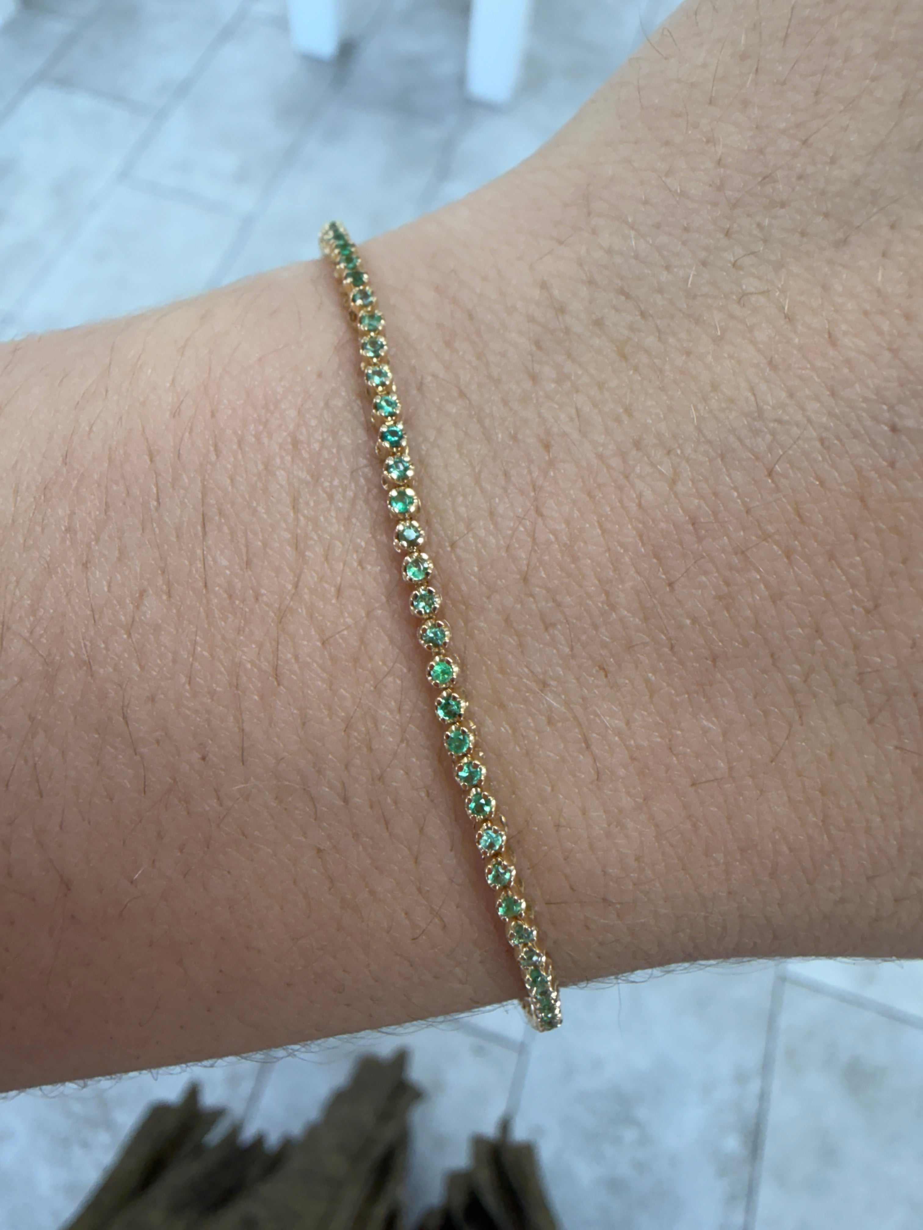 1.13tcw Petite Emerald Tennis Bracelet 14K Gold- 7 Inches - JR Colombian Emeralds