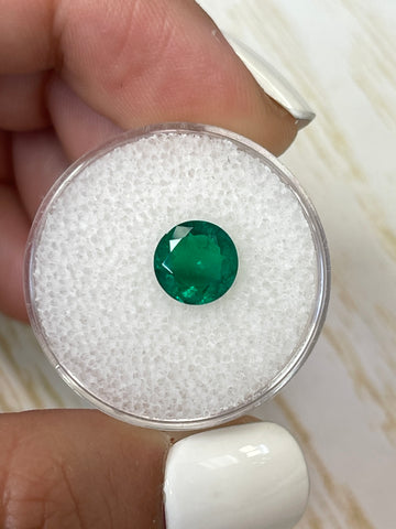 8mm Round Colombian Emerald - 1.38 Carat, Deep Muzo Green, Natural Loose Gem