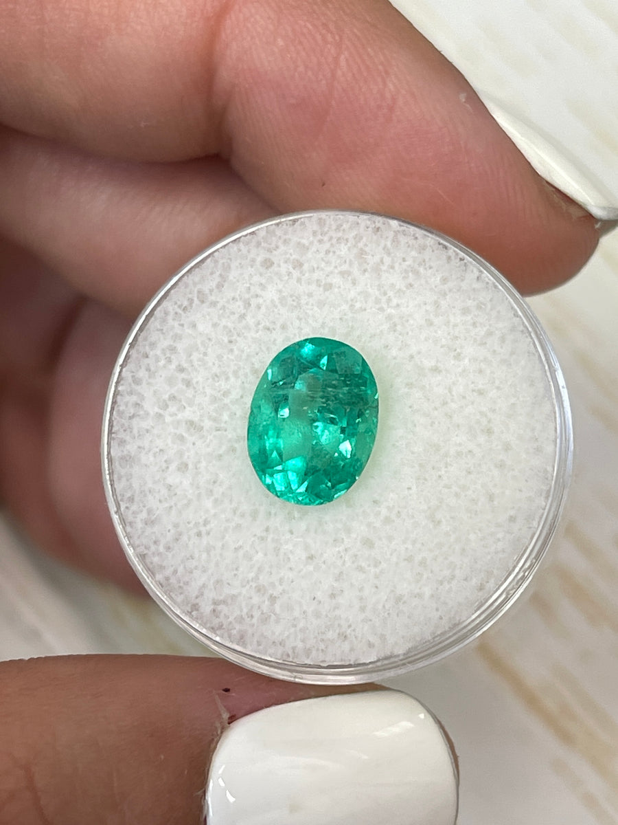 2.70 Carat 10x8 Bright Spring Green Natural Loose Colombian Emerald-Oval Cut