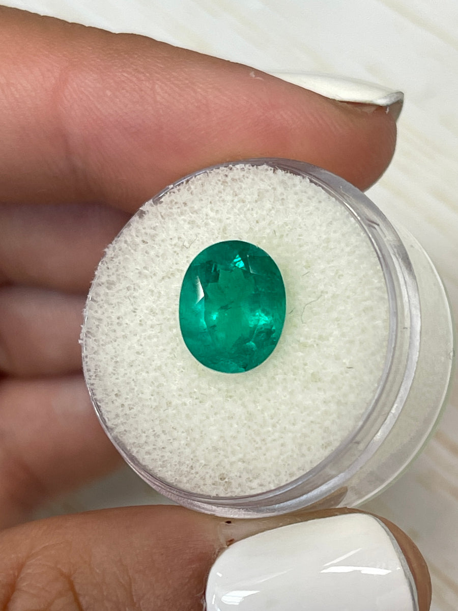 3.19 Carat Oval Cut Muzo Green Colombian Emerald Gem