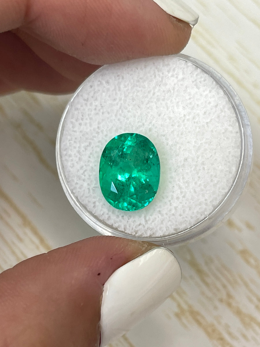 Vibrant 3.97 Carat Oval Cut Colombian Emerald Gemstone