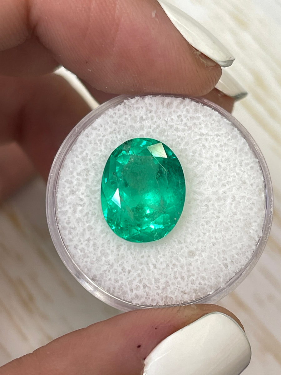 Authentic Colombian Emerald - Oval 13.5x11 mm, 6.25 Carats, Yellow-Green Shade