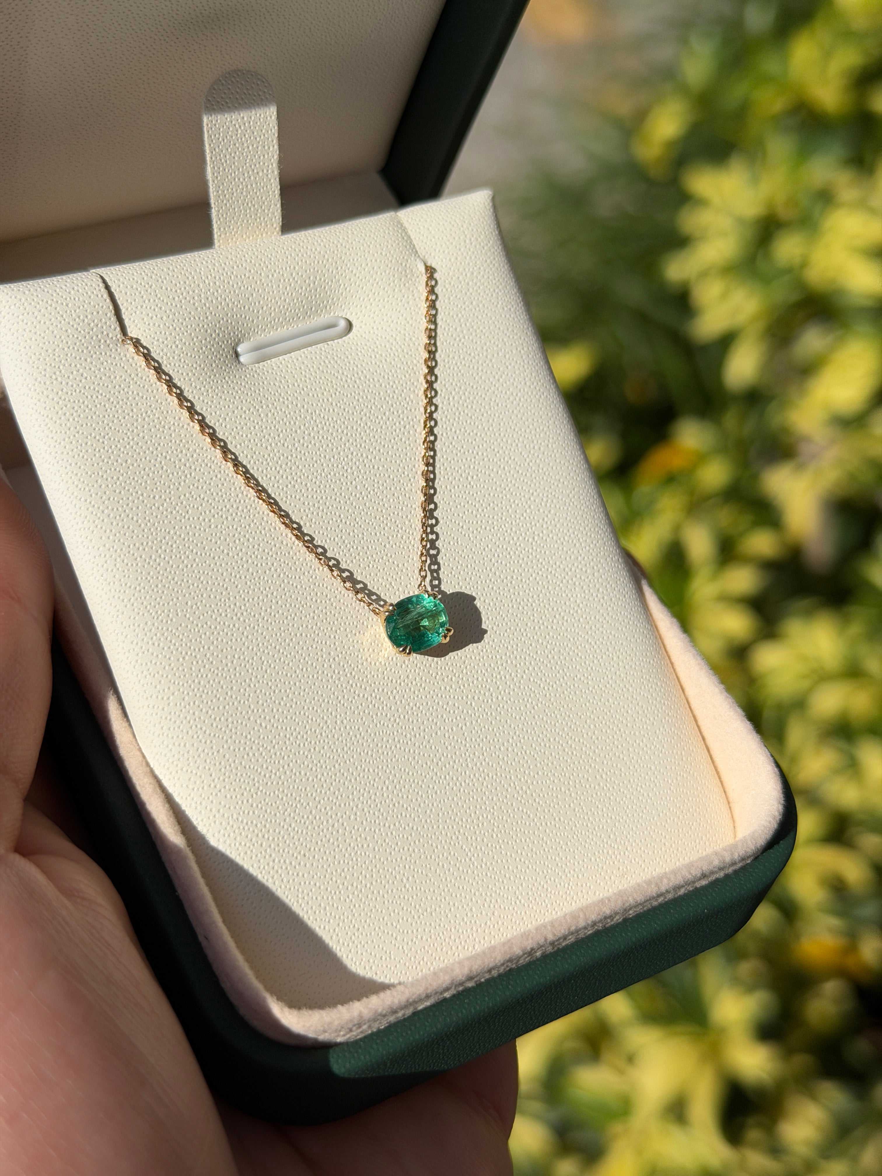 1.0 Carat East To West Transparent Clarity Zambian Emerald Necklace 14