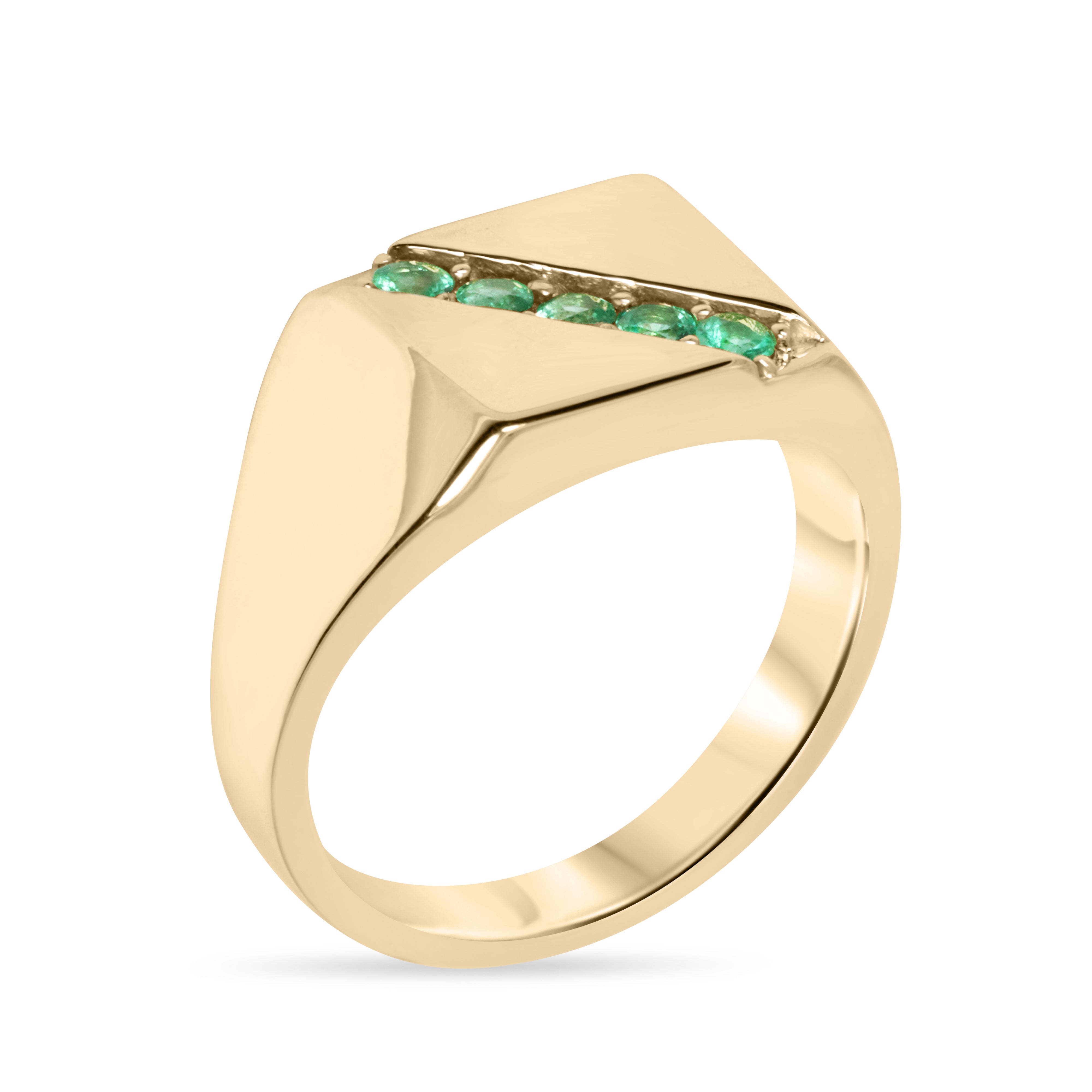 0.35tcw 14K Round Emerald Channel Set Mens Signet Ring - JR Colombian Emeralds