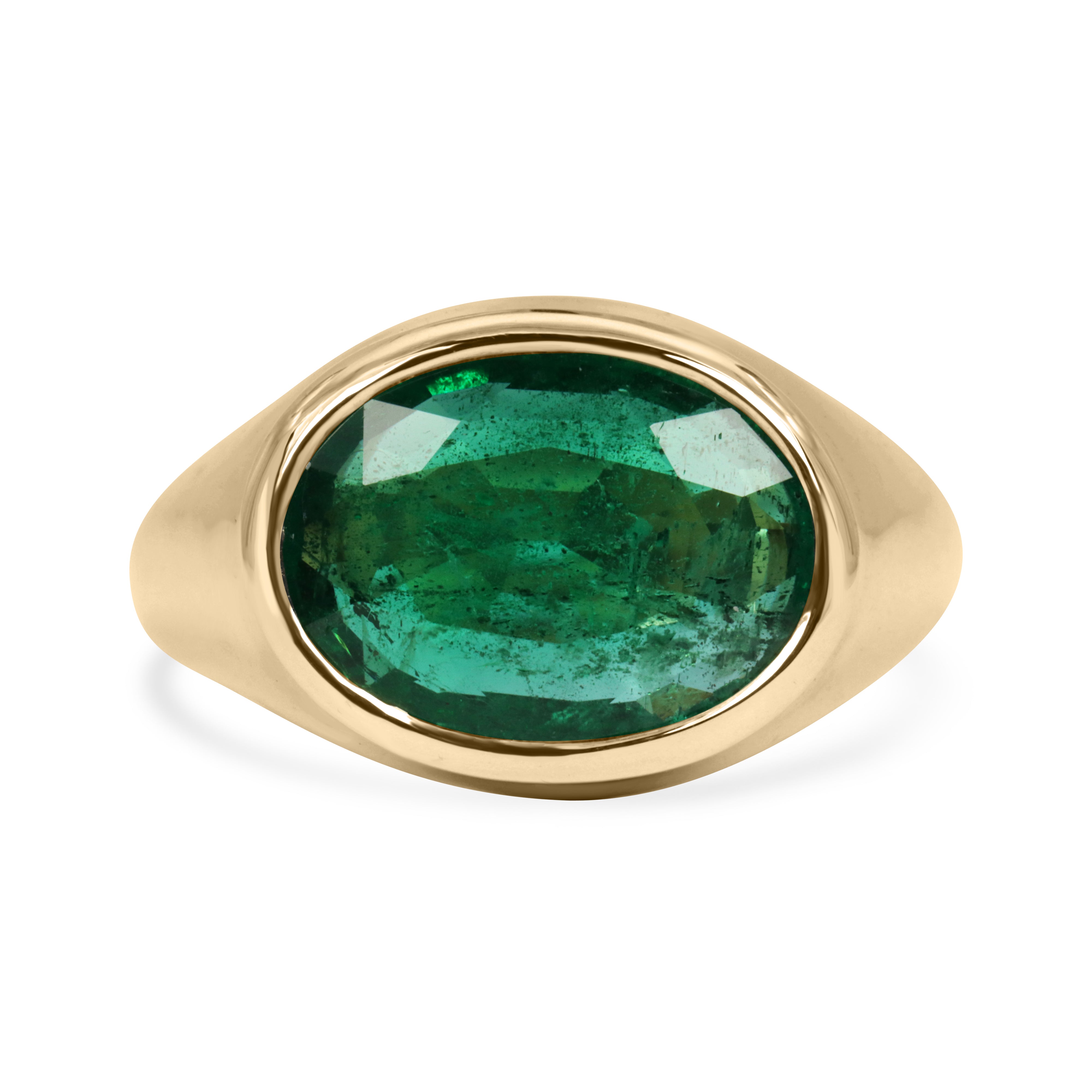 5.87 Carat East to West Oval Emerald Signet Ring 14K Gold