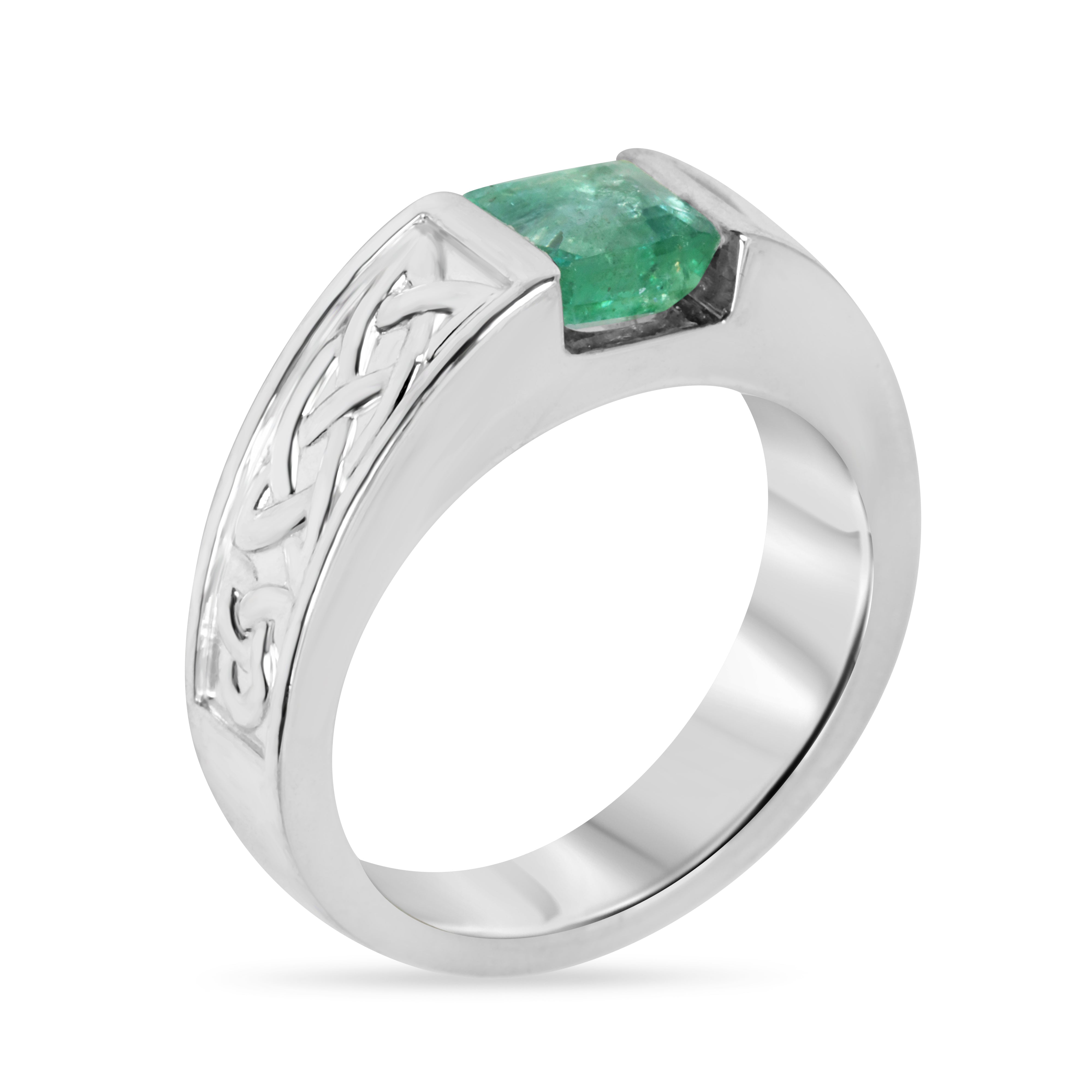1.70ct 925 Celtic Irish Knot Asscher Emerald Solitaire Ring