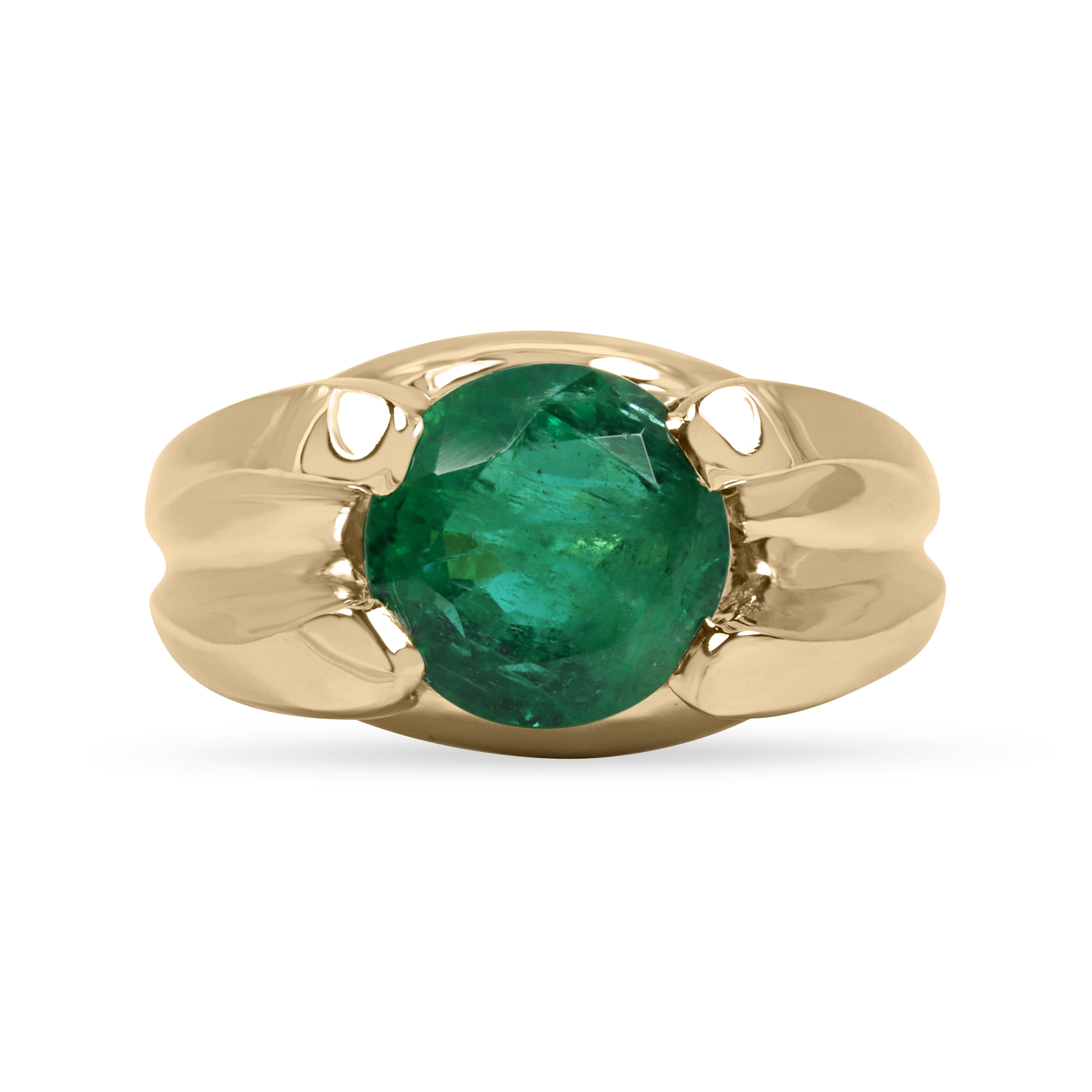 5.69ct 18K RARE Large Natural Round Cut Emerald Wide Split Shank Solitaire Ring