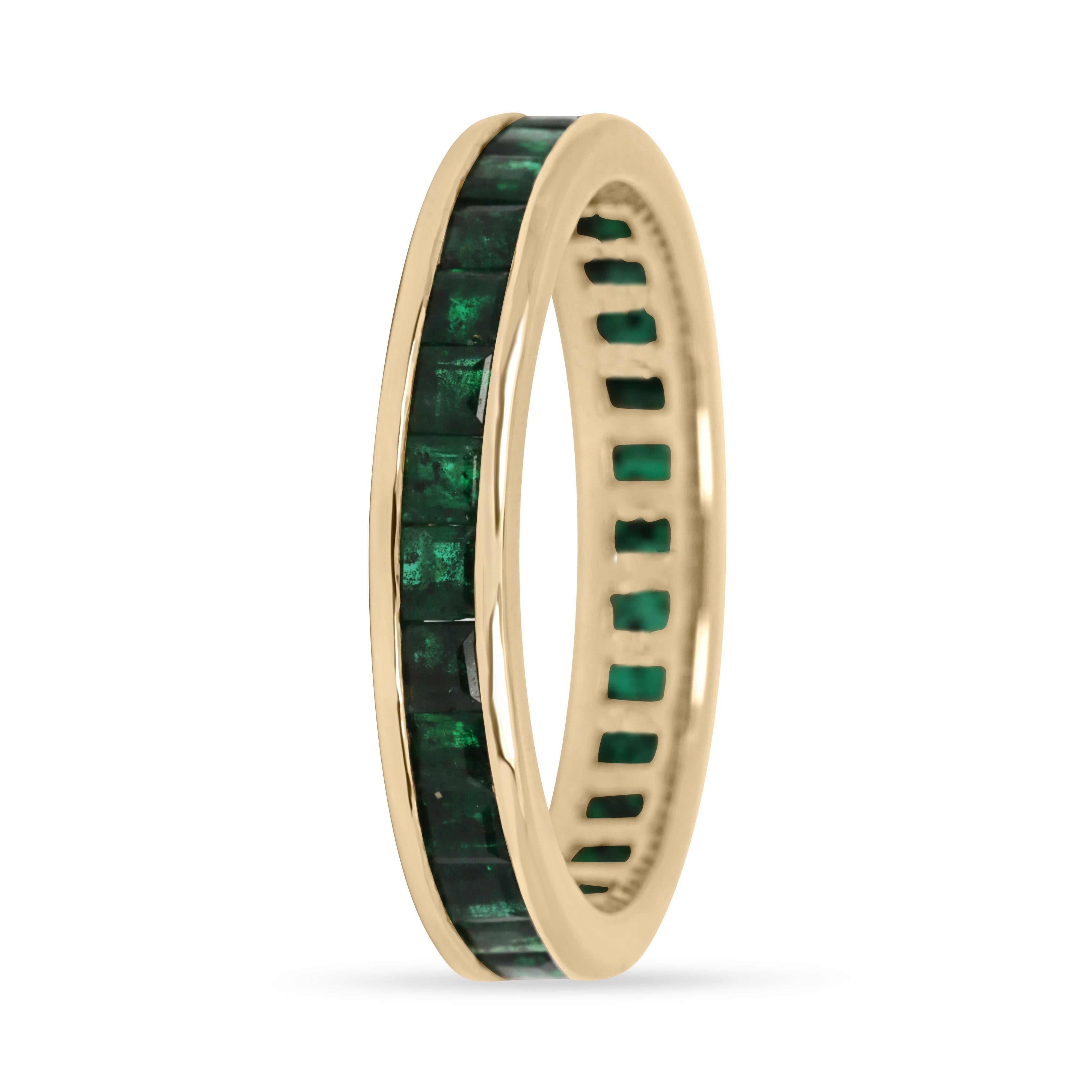 Instagram 2.02tcw princess cut natural emerald channel set eternity band in 14K yellow gold