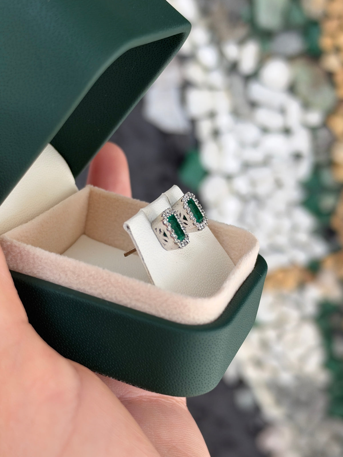 1.68tcw 18K Rich Green Natural Colombian Emerald & Diamond Halo Stud Earrings White Gold