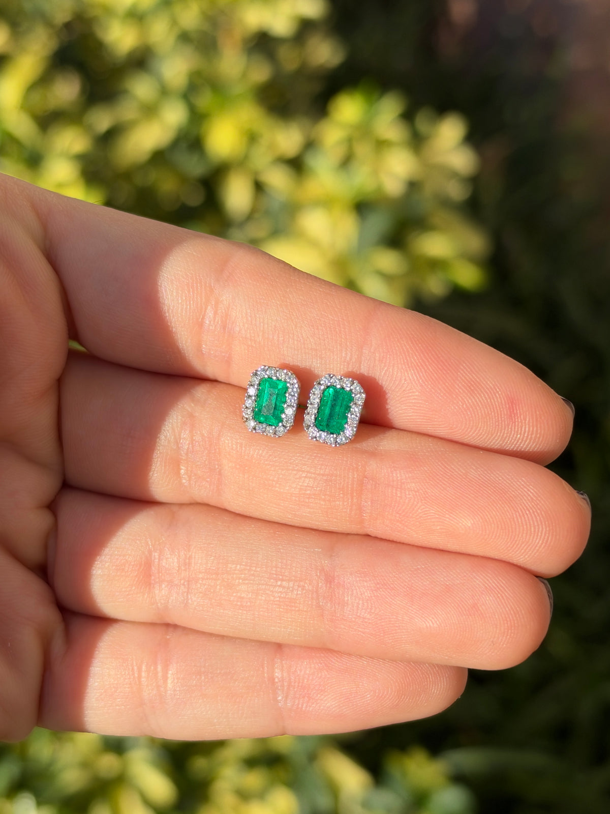 1.68tcw 18K Rich Green Natural Colombian Emerald & Diamond Halo Stud Earrings White Gold