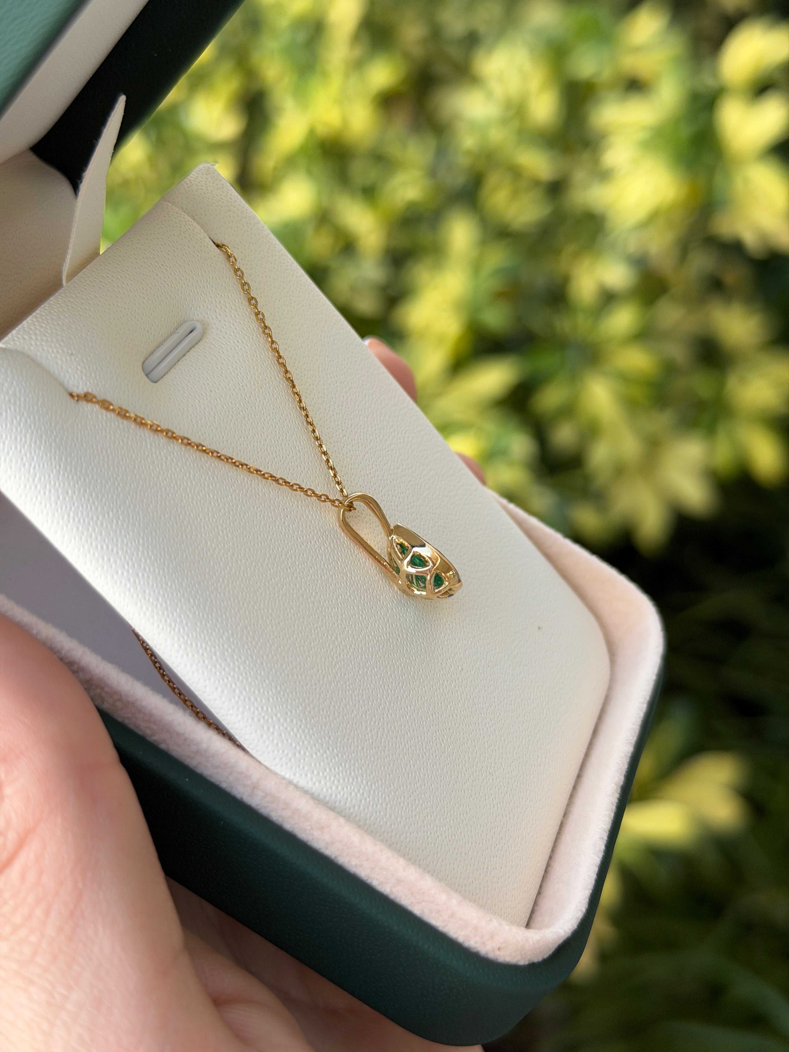 1.0ct Bezel Set Natural Emerald Pear Necklace 14K