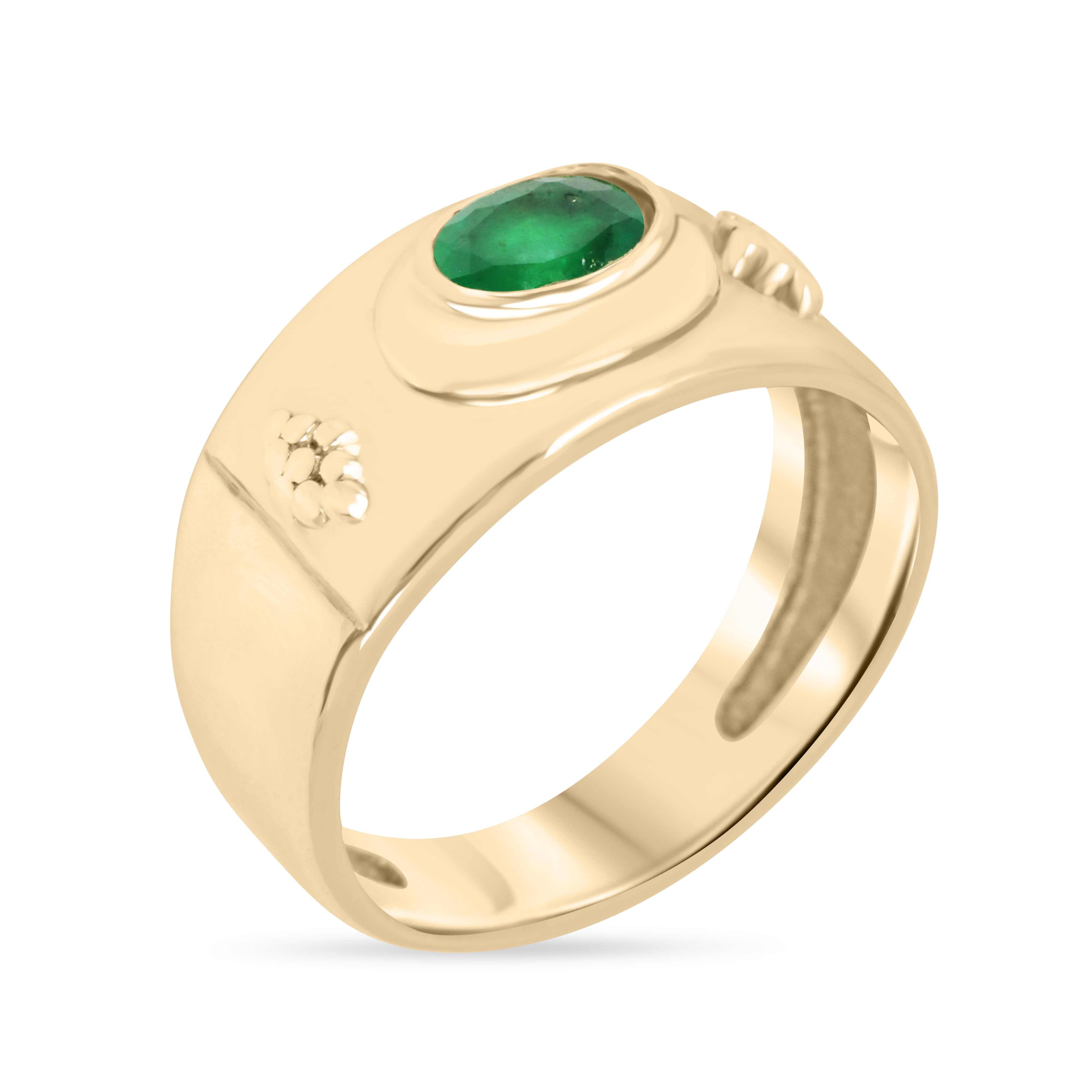 0.65tcw 18K Vintage Oval Emerald East to West Solitaire Pinky Ring