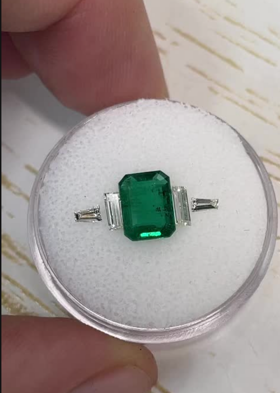 Custom made for Anthony G 1.40ct Five Stone Bezel Emerald & Diamond Engagement Ring 14K