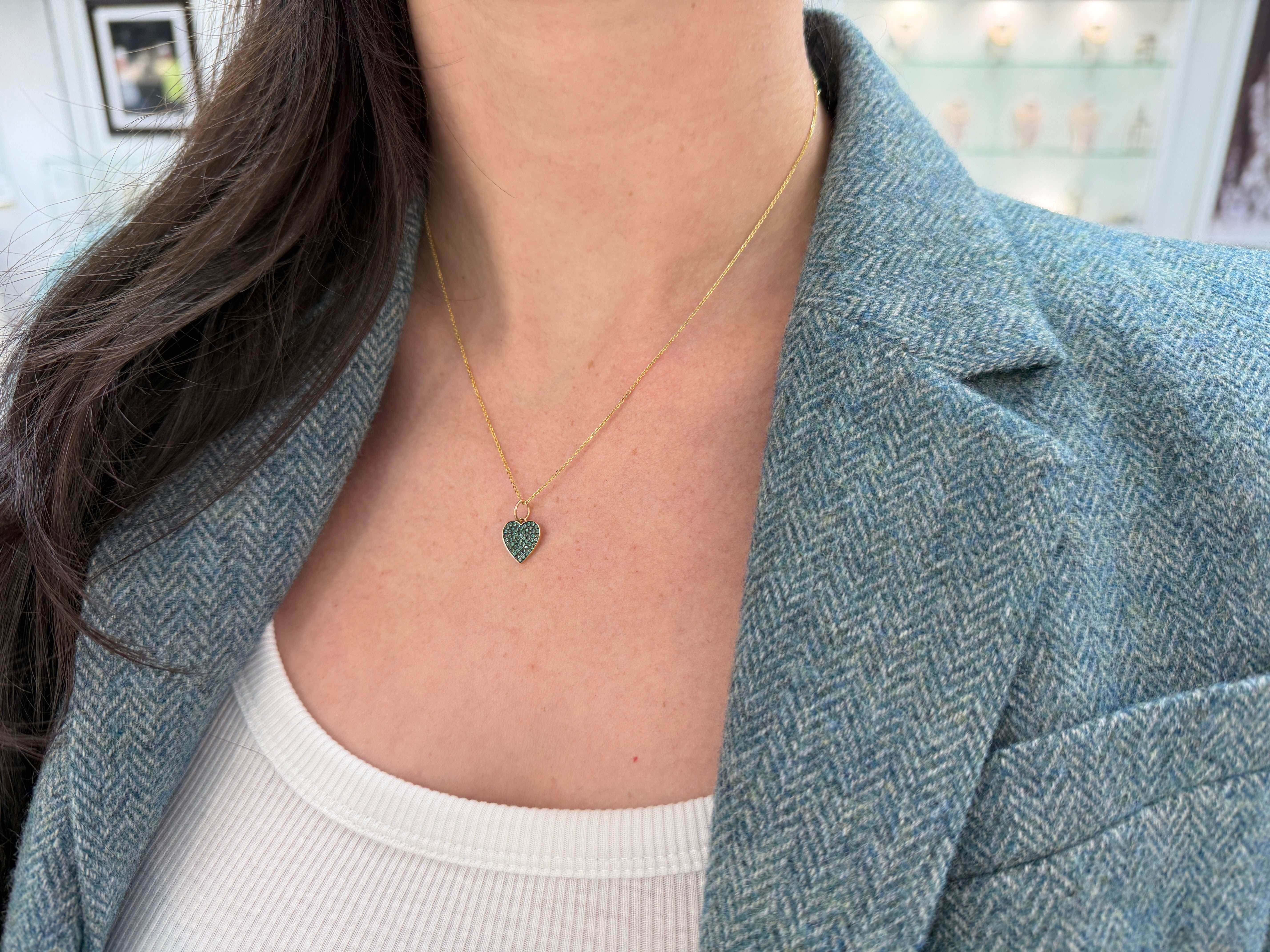 Emerald Heart Charm Necklace 14K