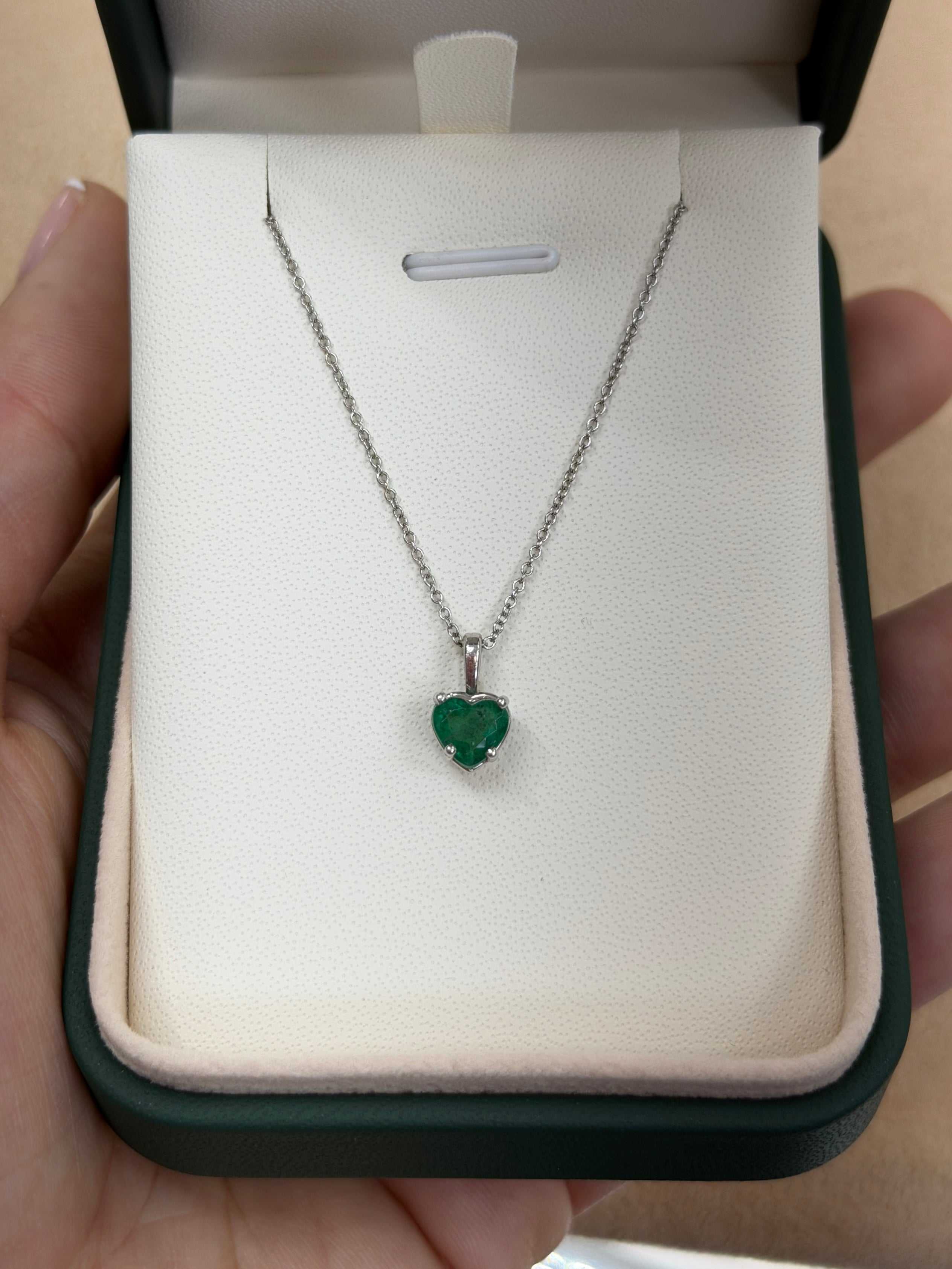 0.90 Carat Heart Cut Dark Green Colombian Emerald Pendant 14K - JR Colombian Emeralds