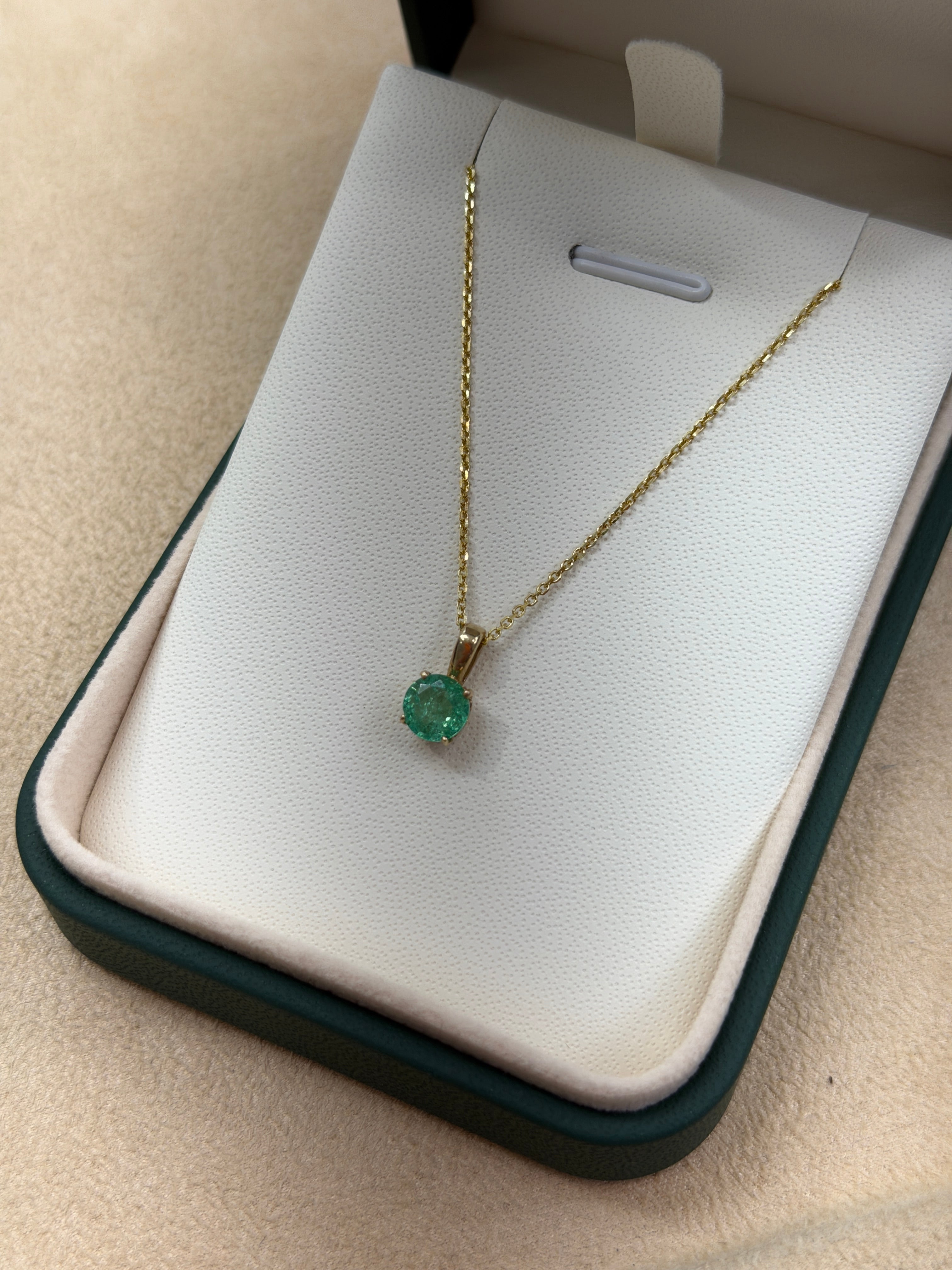 0.90 Carat Round Emerald Four Prong Necklace