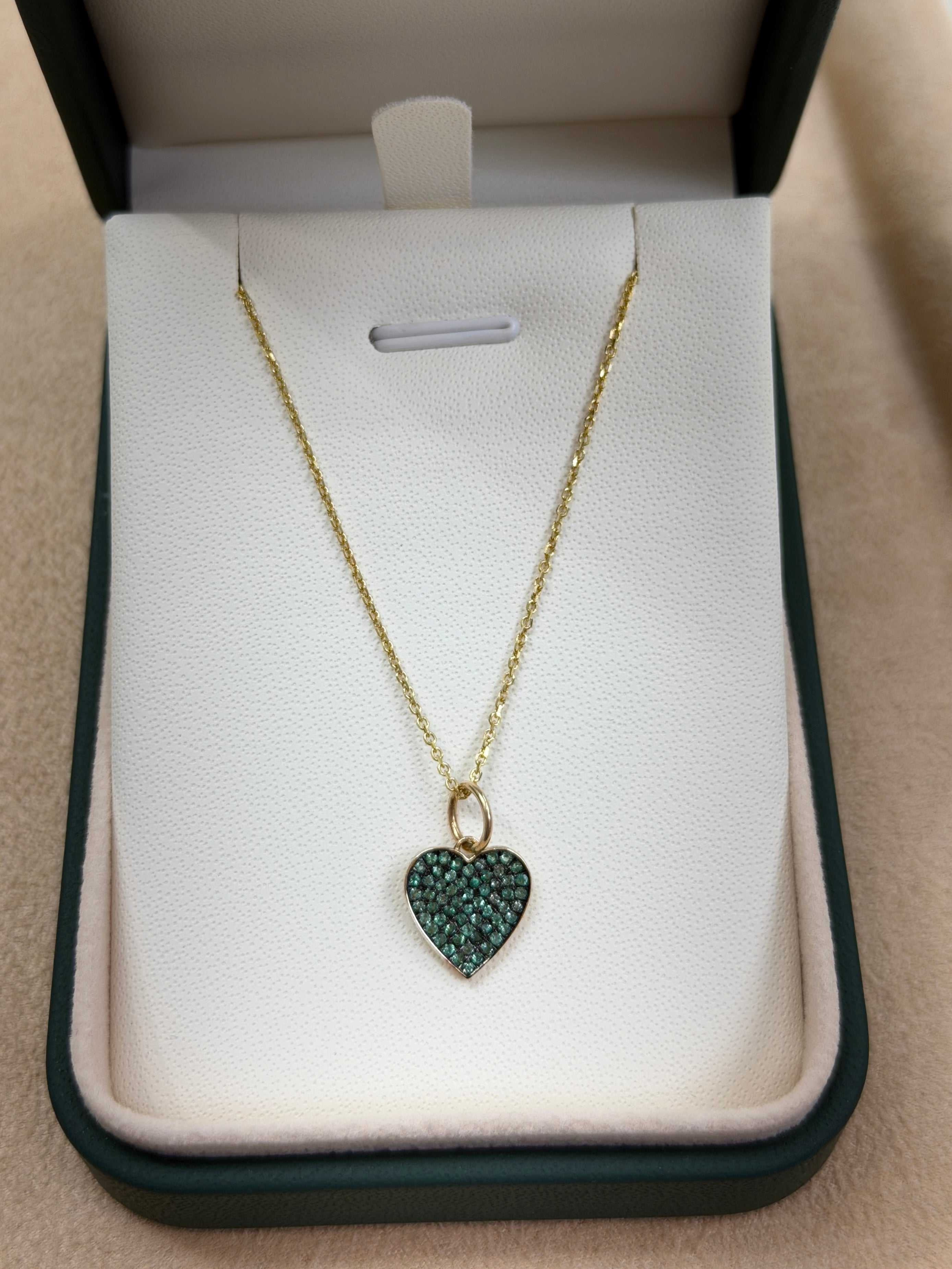 Emerald Heart Charm Necklace 14K