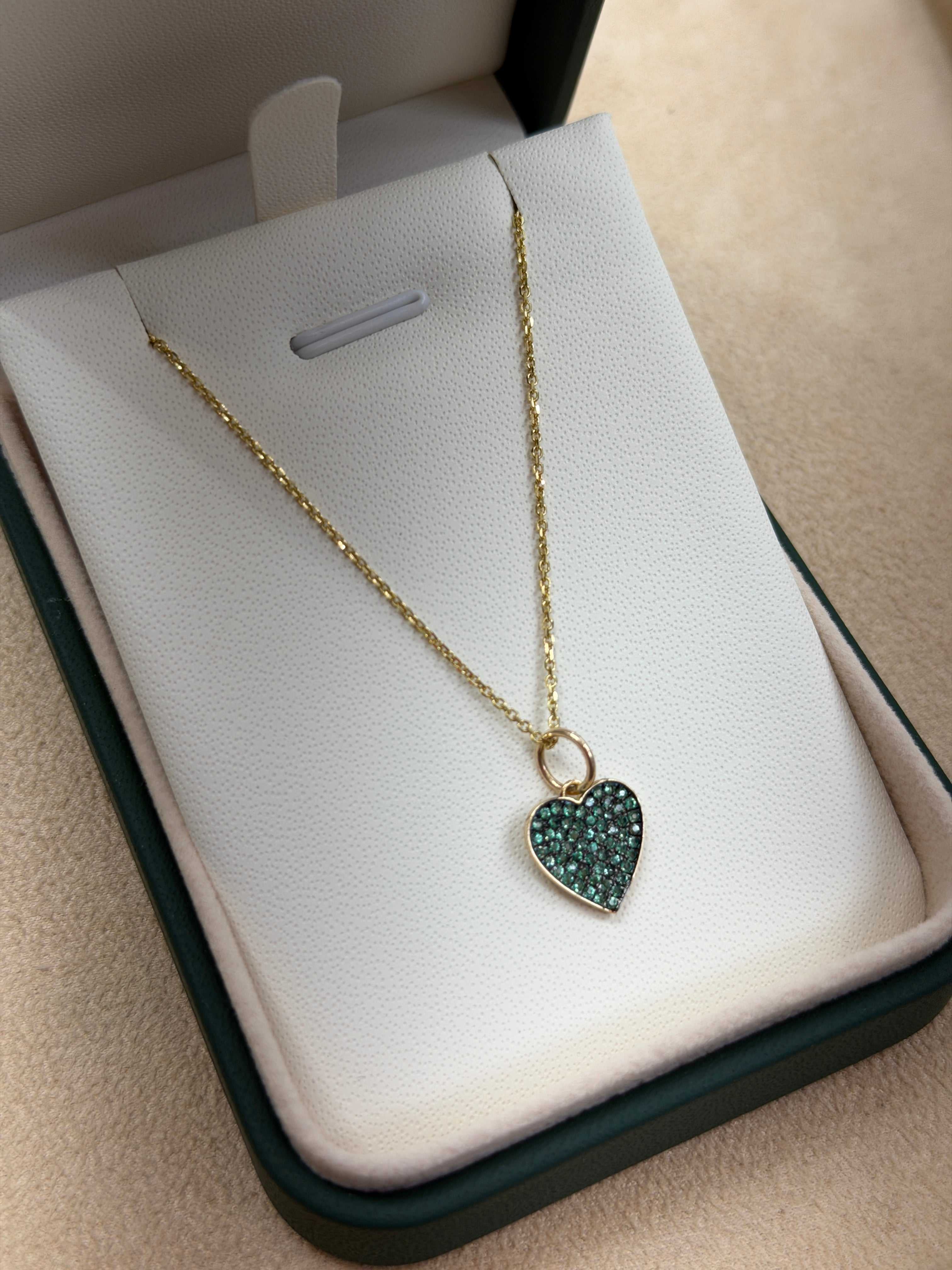 Emerald Heart Charm Necklace 14K