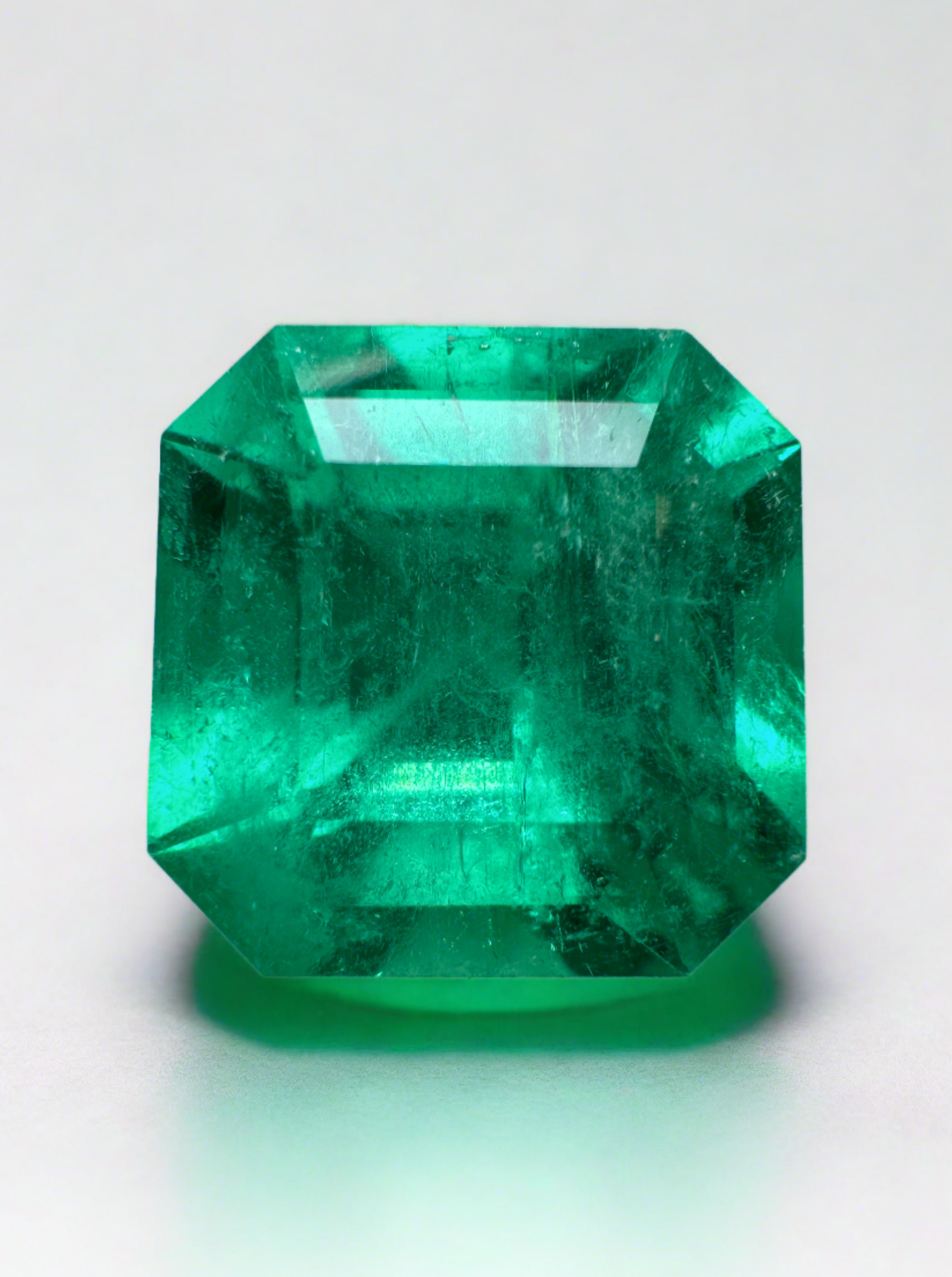 7.38 Carat 11.5x11.5 Intense Bluish Green Natural Loose Colombian Emerald-Asscher Cut - JR Colombian Emeralds