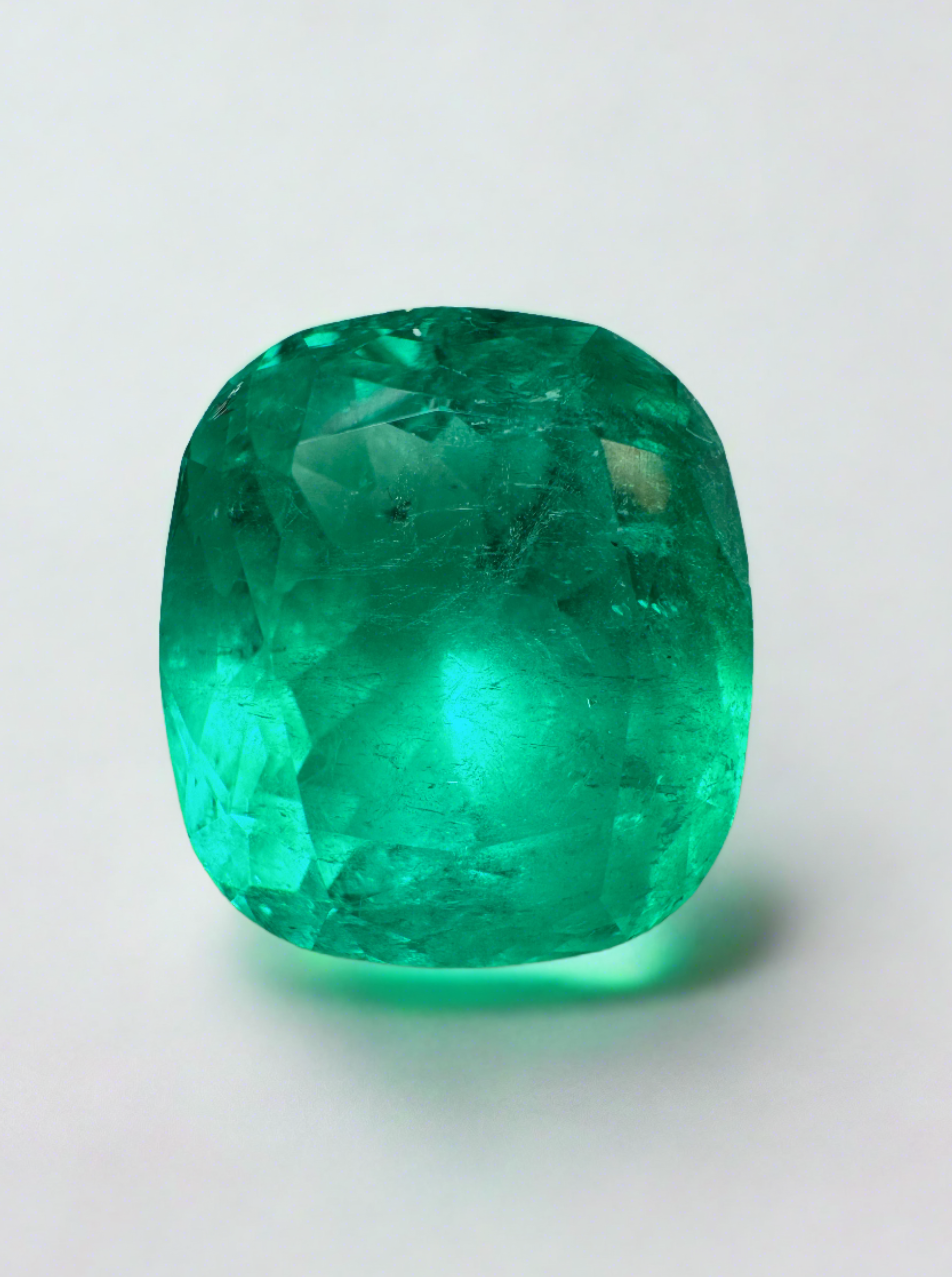 12.50 Carat 15x13.5 Stunning Green Natural Loose Colombian Emerald-Cushion Cut - JR Colombian Emeralds