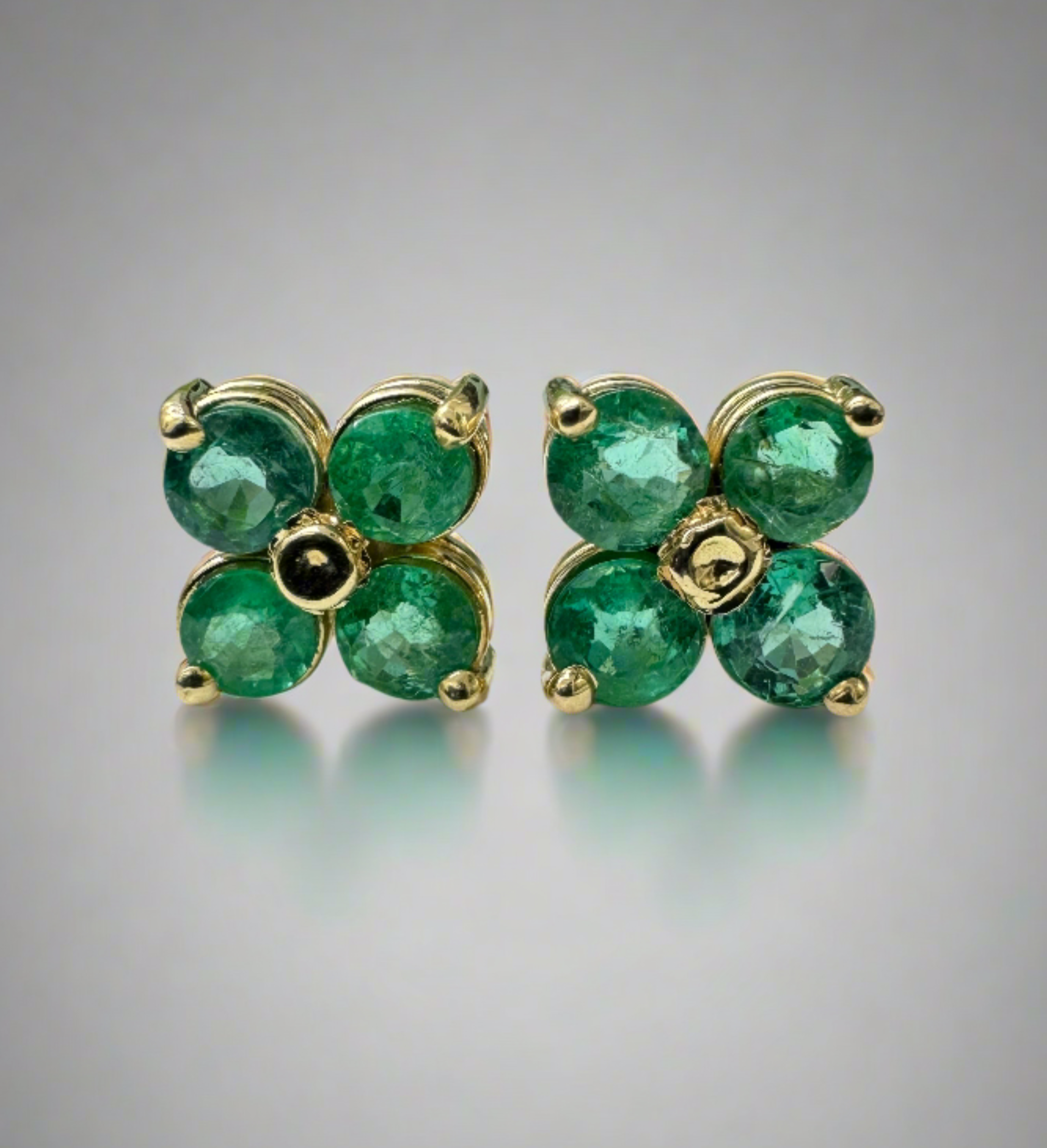 As seen on Instagram: 2.0tcw Round Natural Emerald Floral Studs 14K Gold - JR Colombian Emeralds