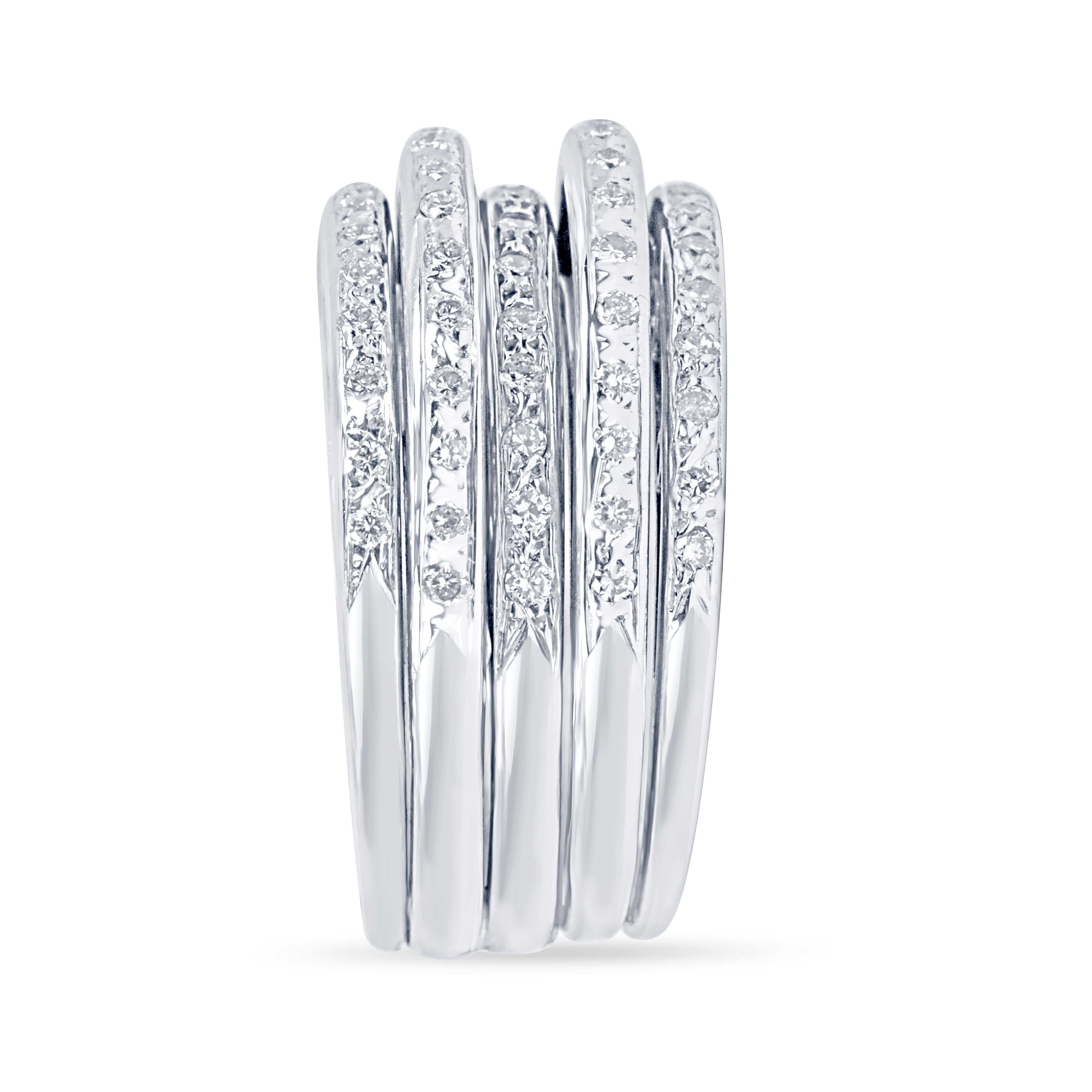 0.40tcw five row diamond multi band ring in 14K white gold with bezel-set diamonds