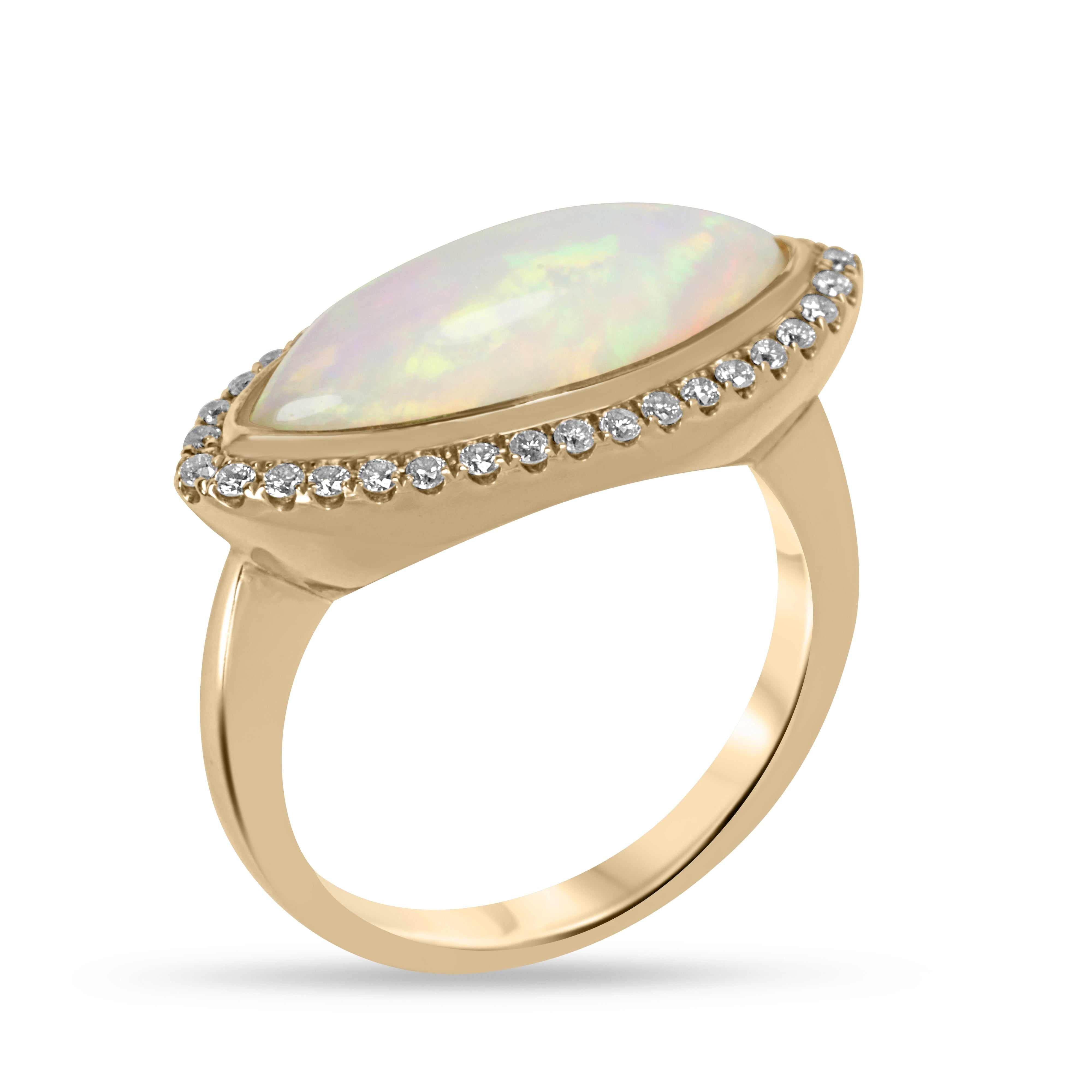2.75tcw 18K Natural Marquise Shaped Opal & Diamond Accent Statement Ring - JR Colombian Emeralds