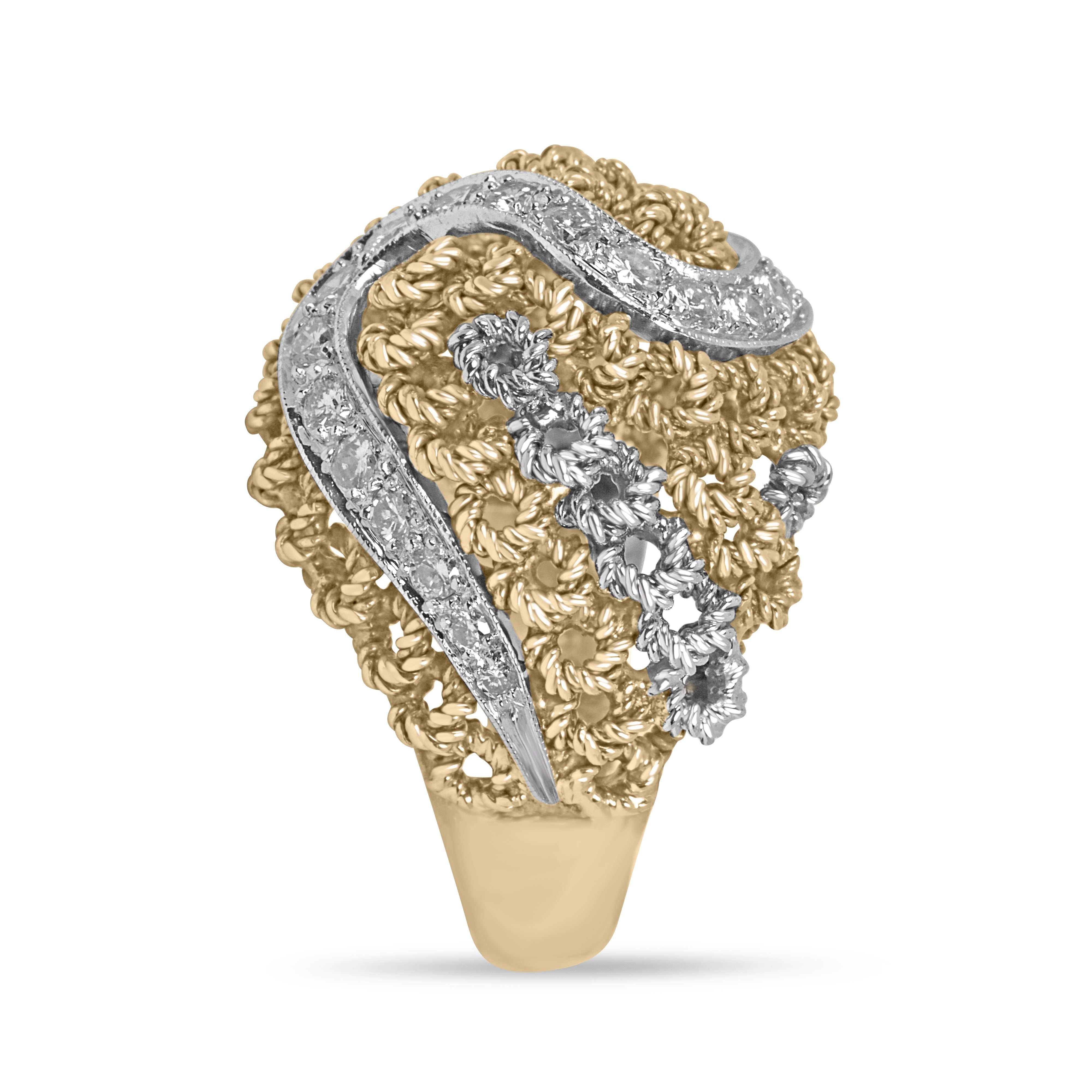 0.60tcw 18K Basket Weave Natural Diamond Cocktail Ring - JR Colombian Emeralds