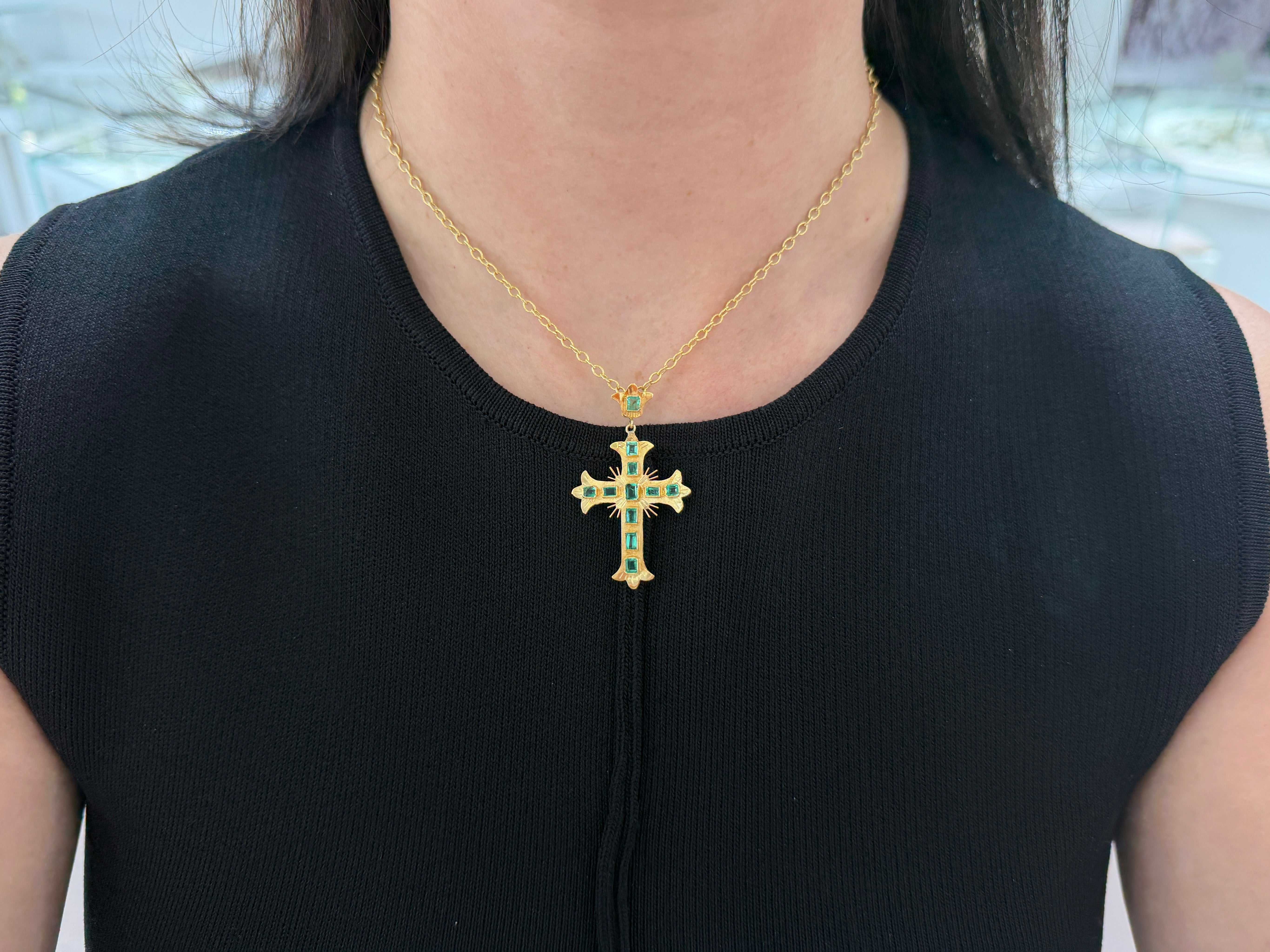 Pre Columbian Inspired 18K Colombian Emerald Crosses - JR Colombian Emeralds