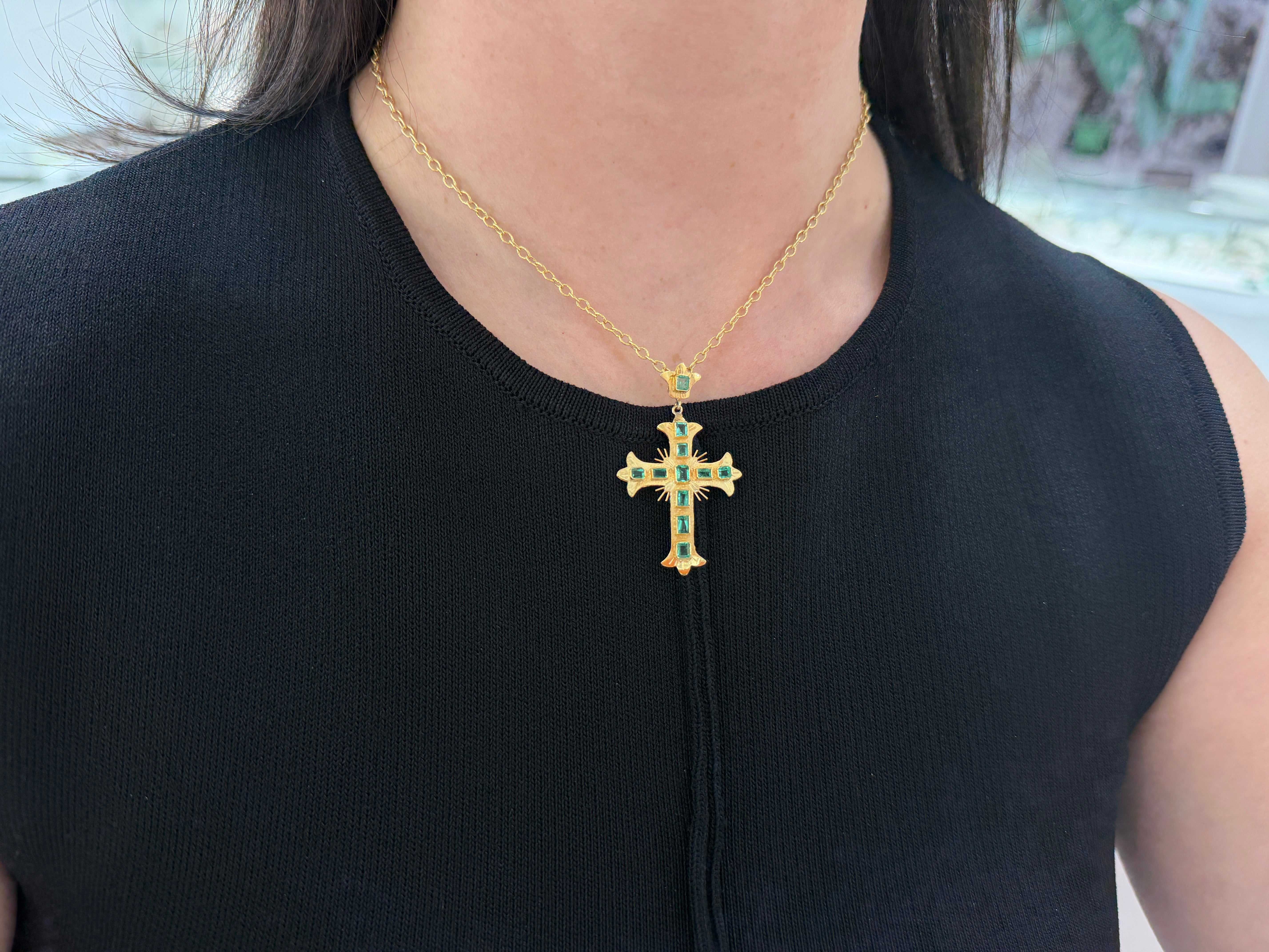 Pre Columbian Inspired 18K Colombian Emerald Crosses - JR Colombian Emeralds