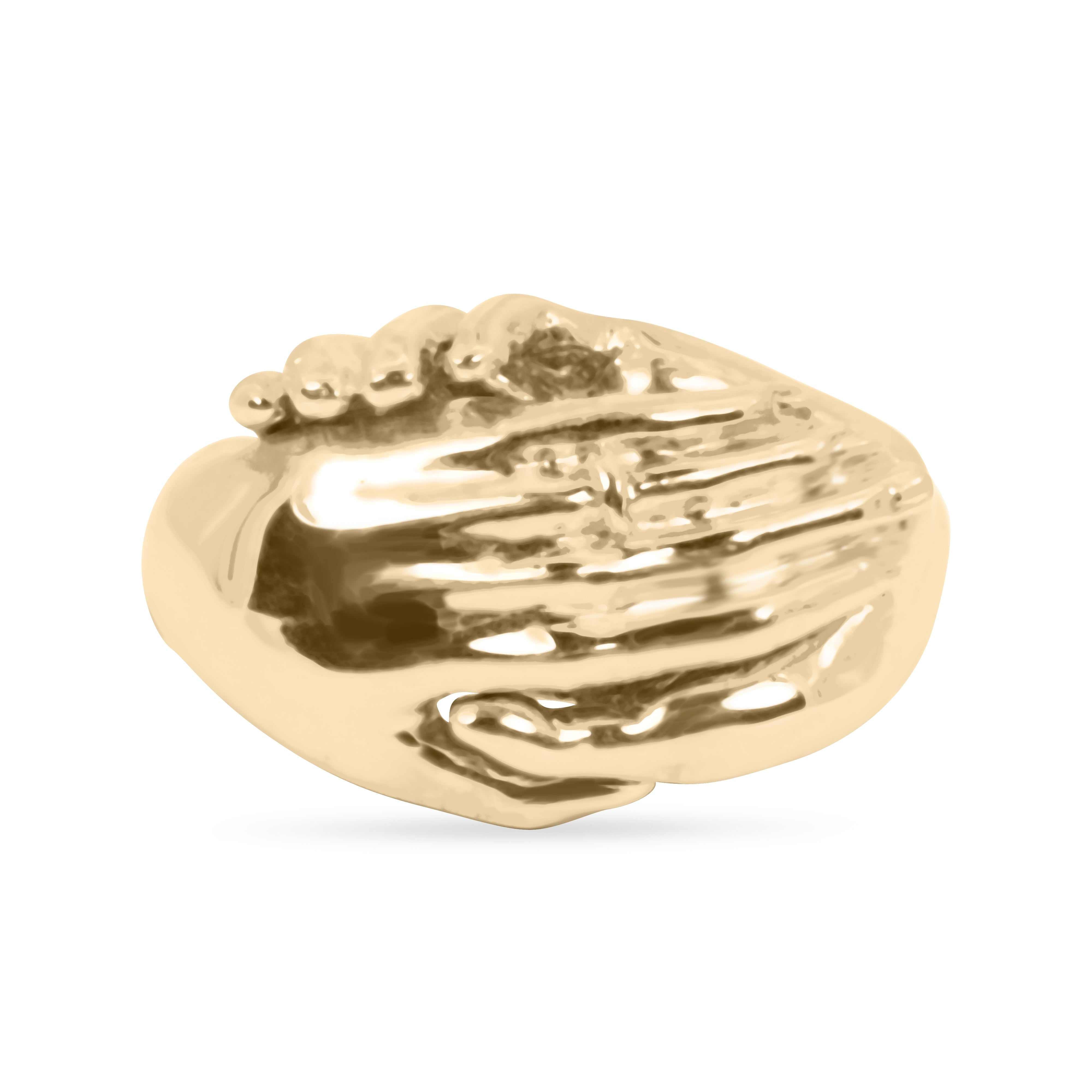 Gold Betrothal - Clasped Hands Over Heart Locket Ring 14K