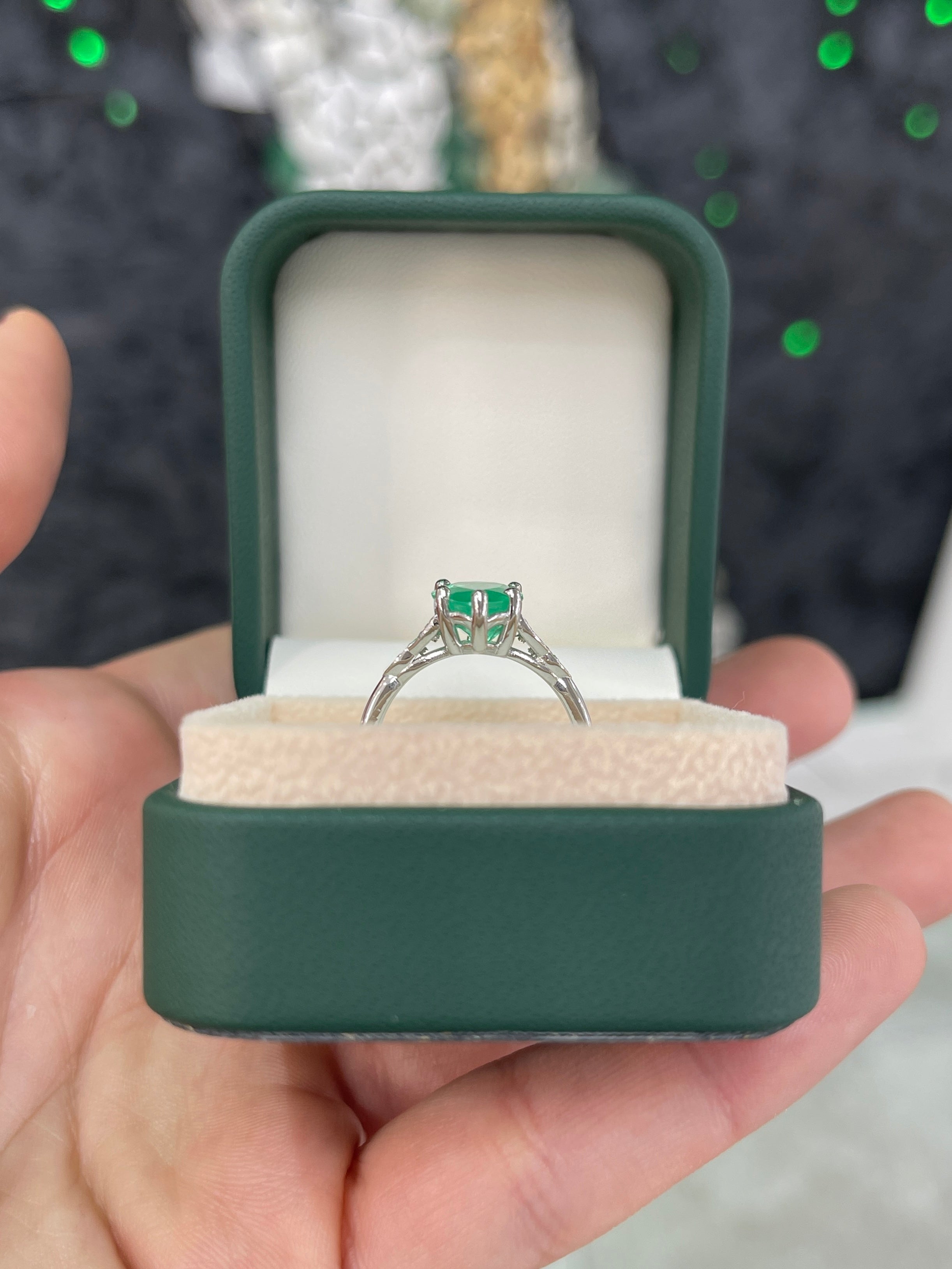 3.11tcw 14K Pear Shaped Emerald & Diamond Accent Ring White Gold